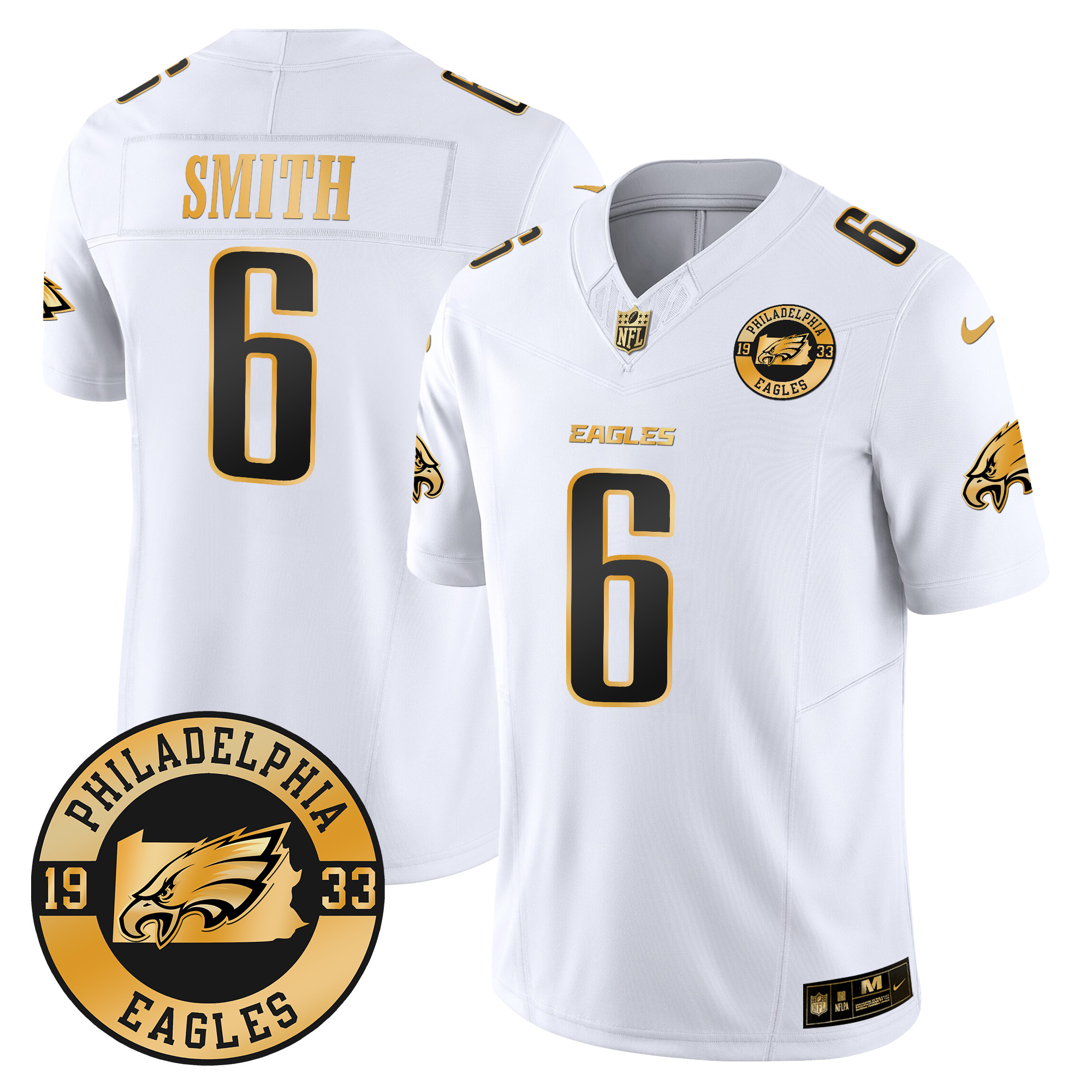 DeVonta Smith Men's Philadelphia Eagles 2024 Gold Vapor Limited White Gold Jersey - All Stitched