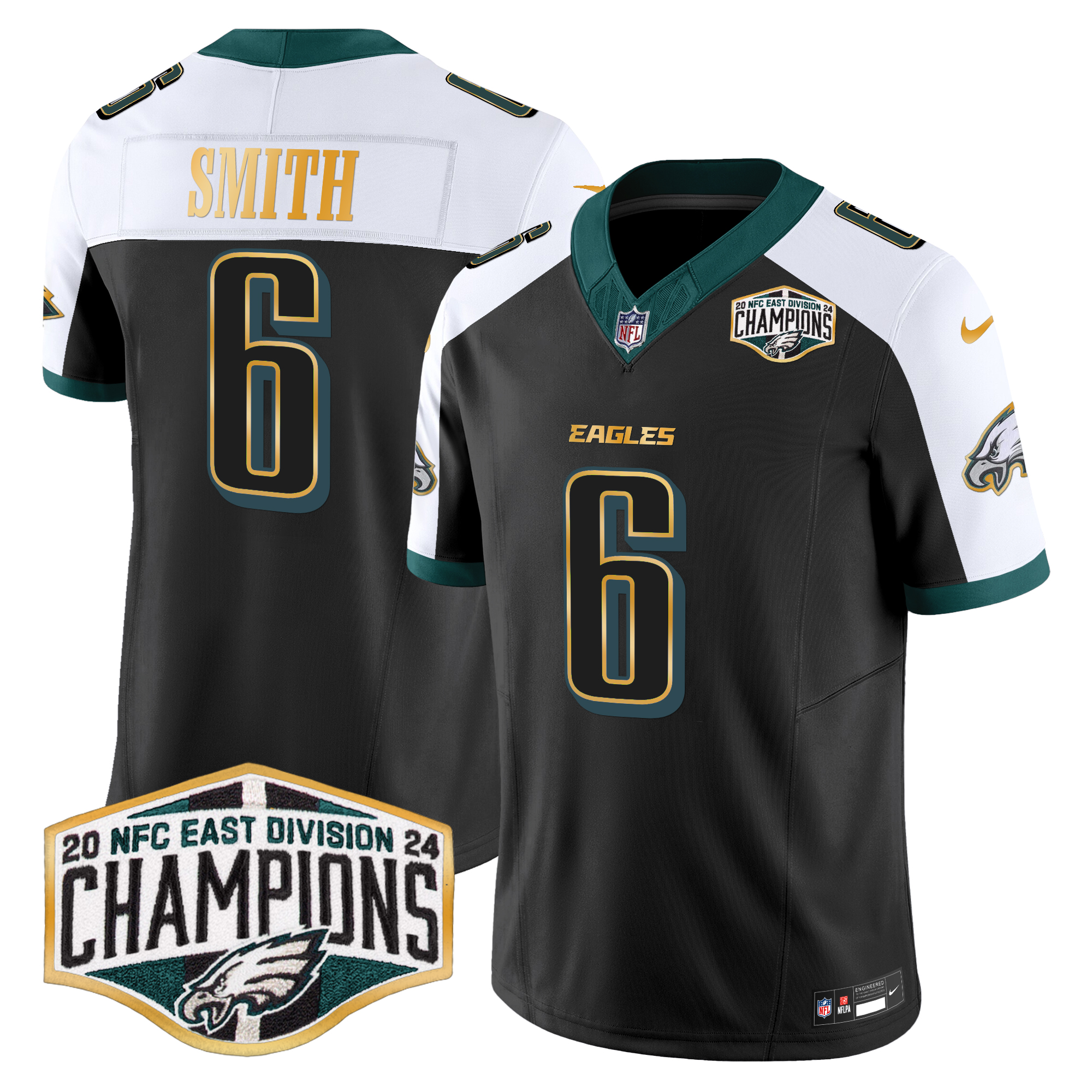 DeVonta Smith Men's Philadelphia Eagles 2024 NFC East Division Champions Gold Trim Vapor Limited Black Alternate Jersey - All Stitched