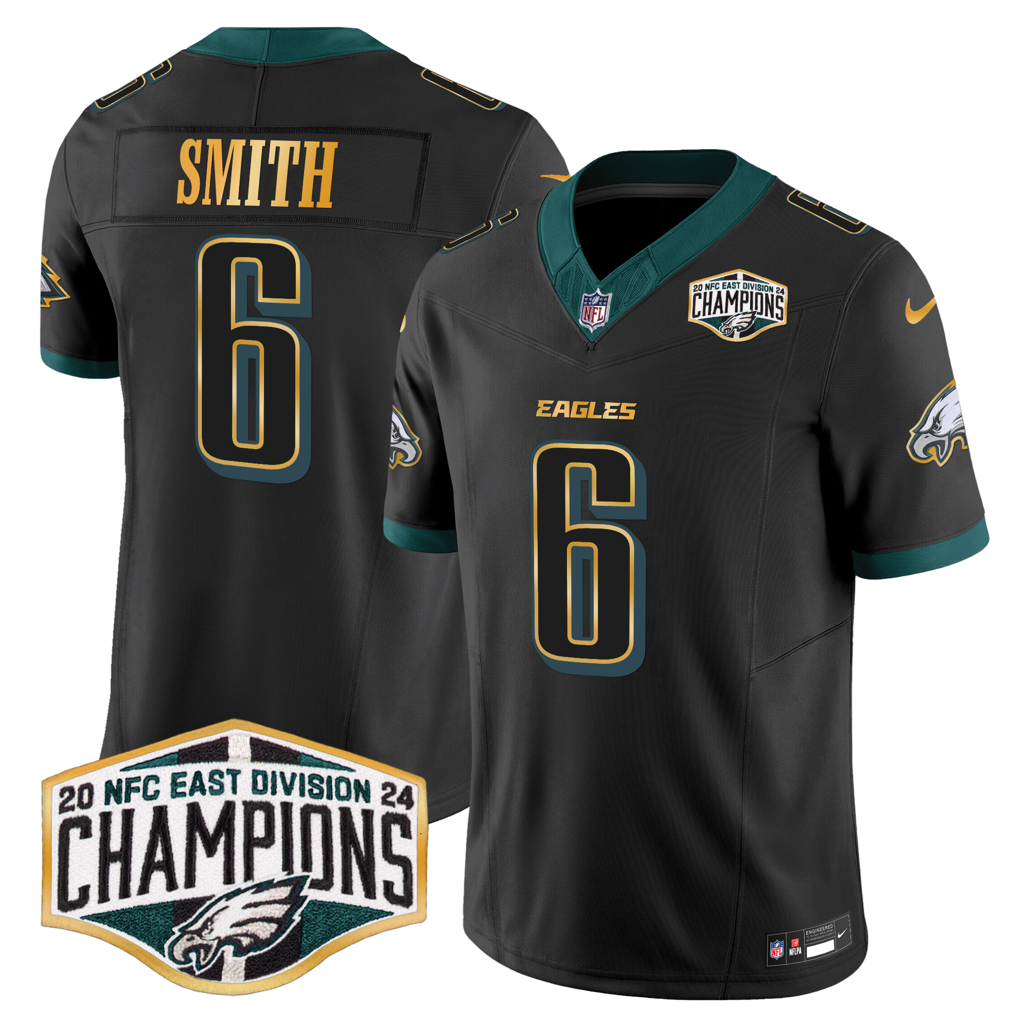 DeVonta Smith Men's Philadelphia Eagles 2024 NFC East Division Champions Gold Trim Vapor Limited Black Jersey - All Stitched