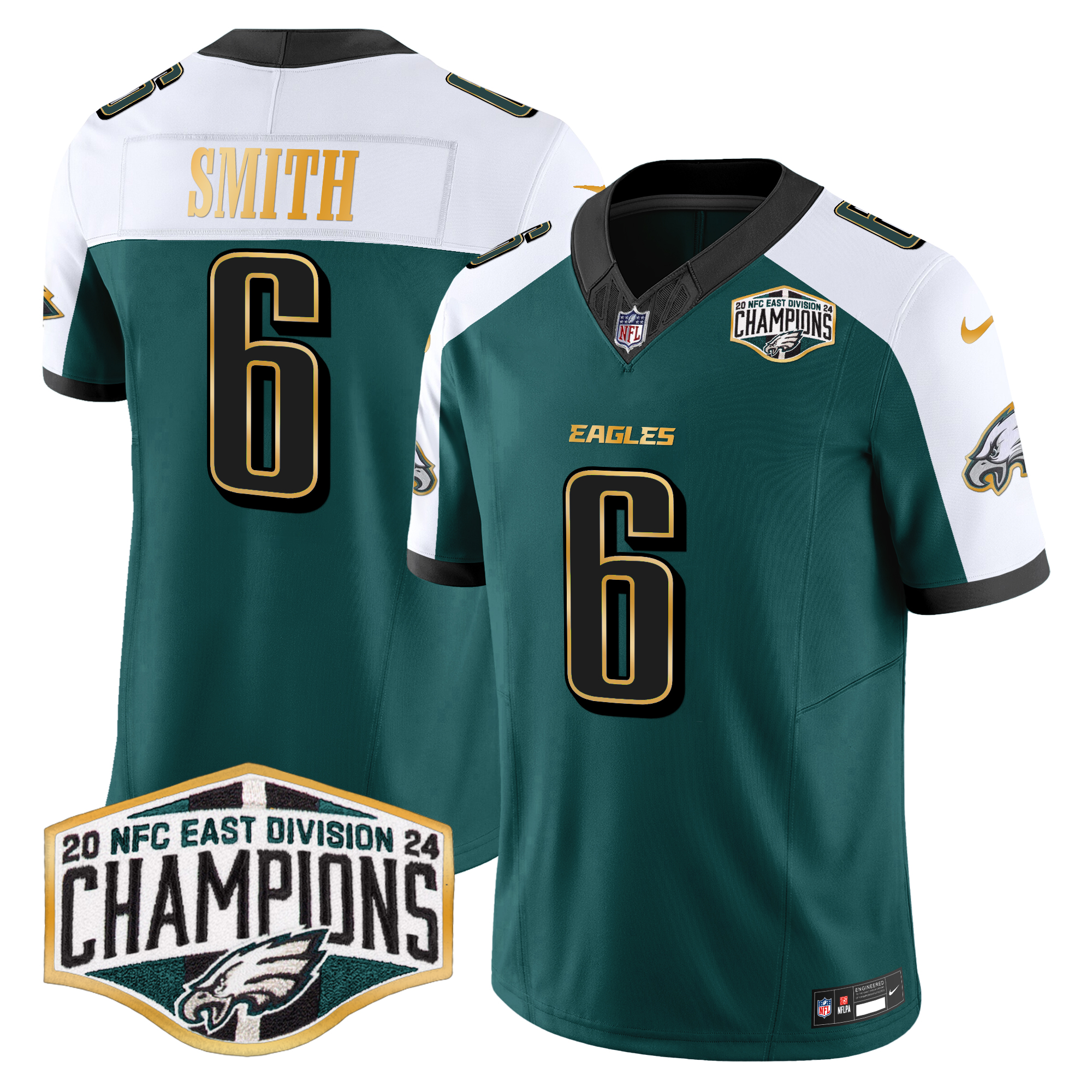 DeVonta Smith Men's Philadelphia Eagles 2024 NFC East Division Champions Gold Trim Vapor Limited Green Alternate Jersey - All Stitched