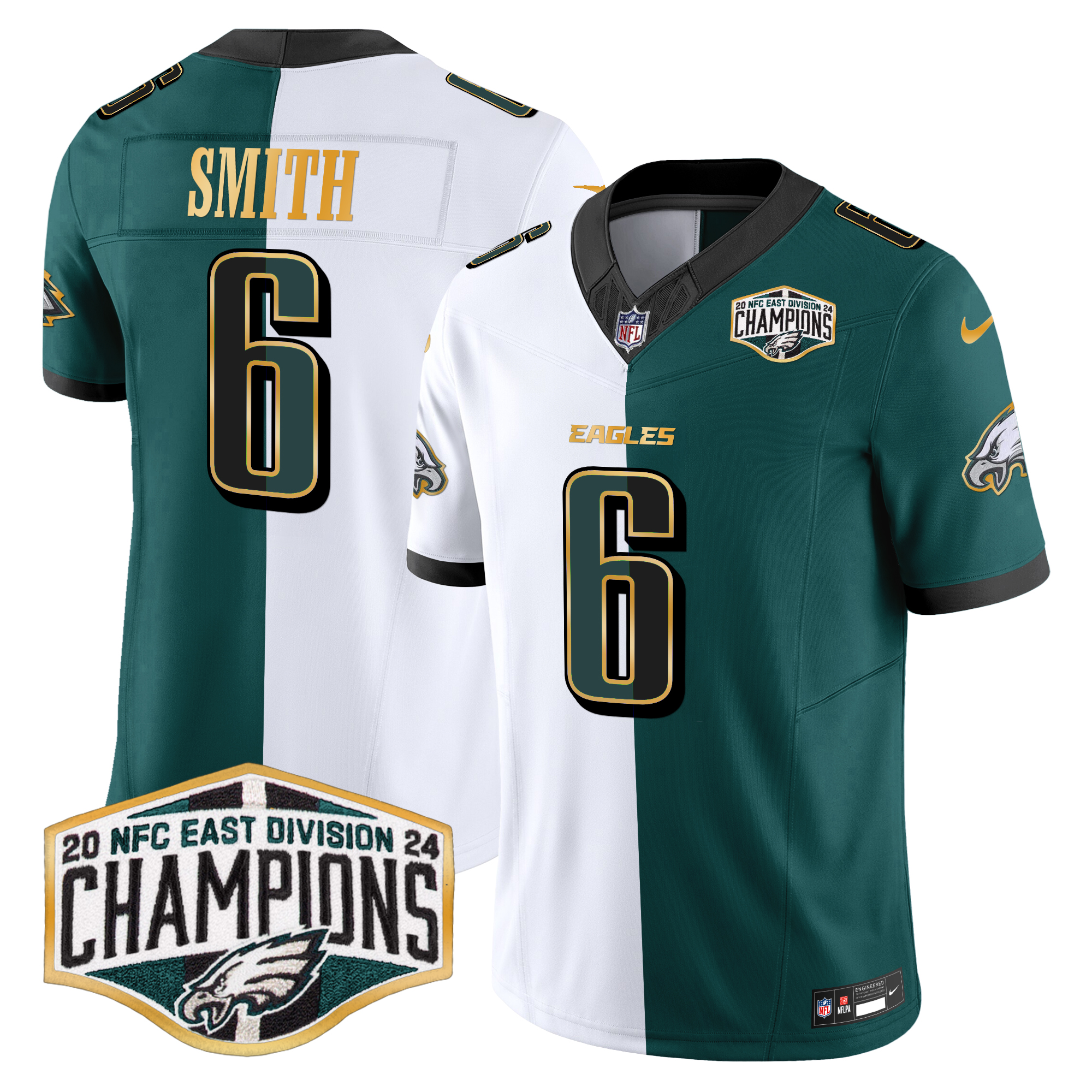 DeVonta Smith Men's Philadelphia Eagles 2024 NFC East Division Champions Gold Trim Vapor Limited Split Jersey - All Stitched