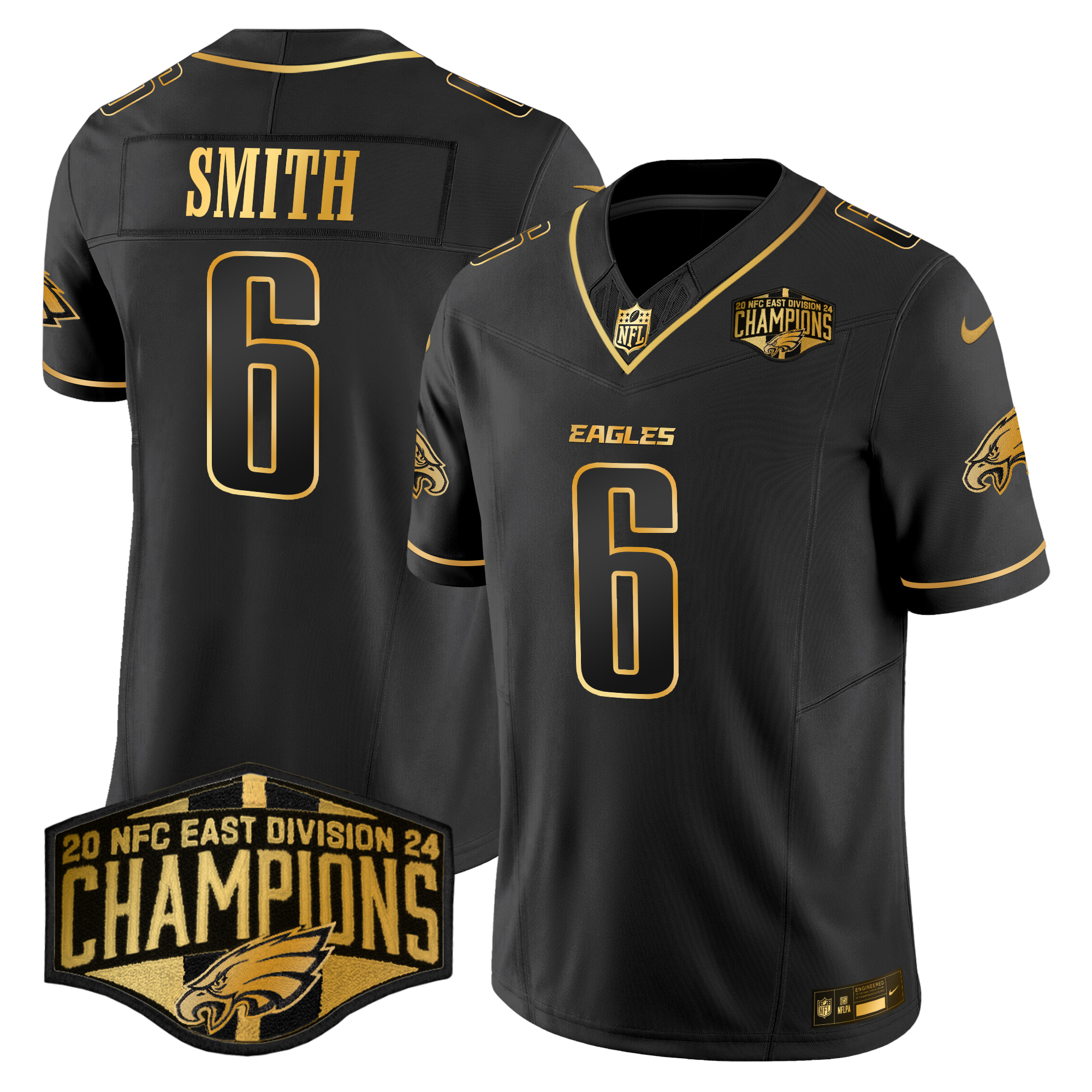 DeVonta Smith Men's Philadelphia Eagles 2024 NFC East Division Champions Gold Vapor Limited Black Gold Jersey - All Stitched