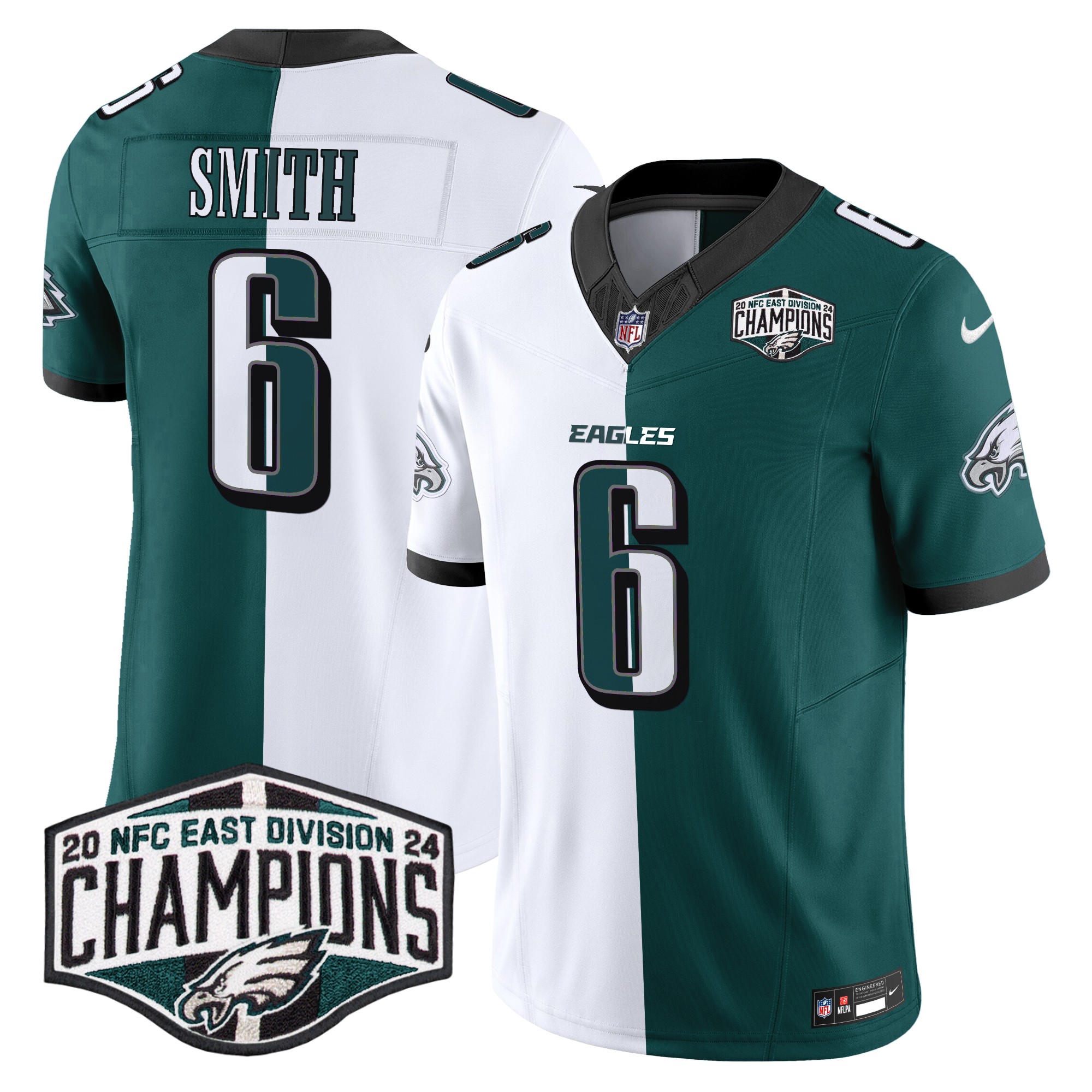DeVonta Smith Men's Philadelphia Eagles 2024 NFC East Division Champions Vapor Limited Split Jersey - All Stitched
