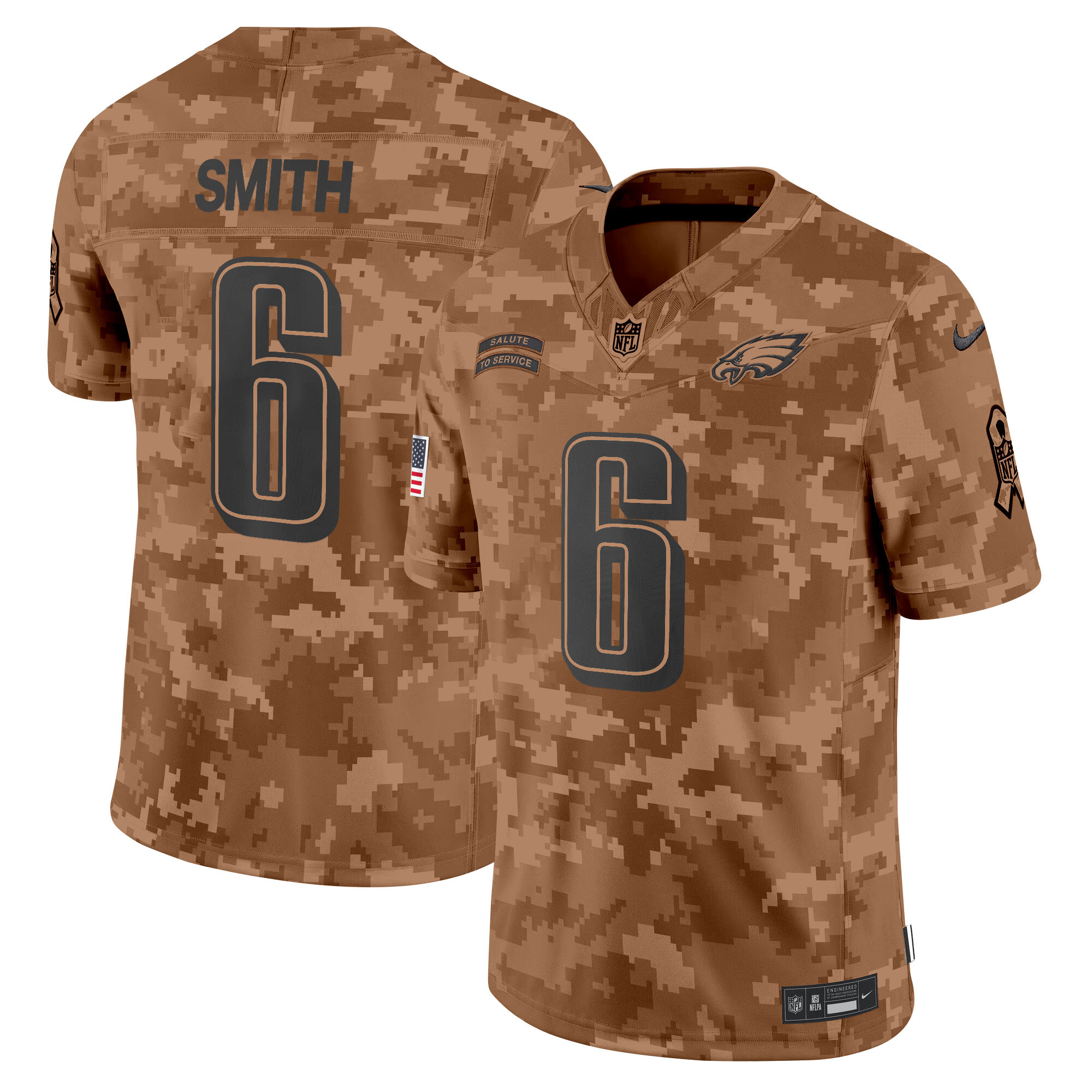 DeVonta Smith Men's Philadelphia Eagles 2024 Salute to Service Vapor Limited Brown Camo Jersey - All Stitched