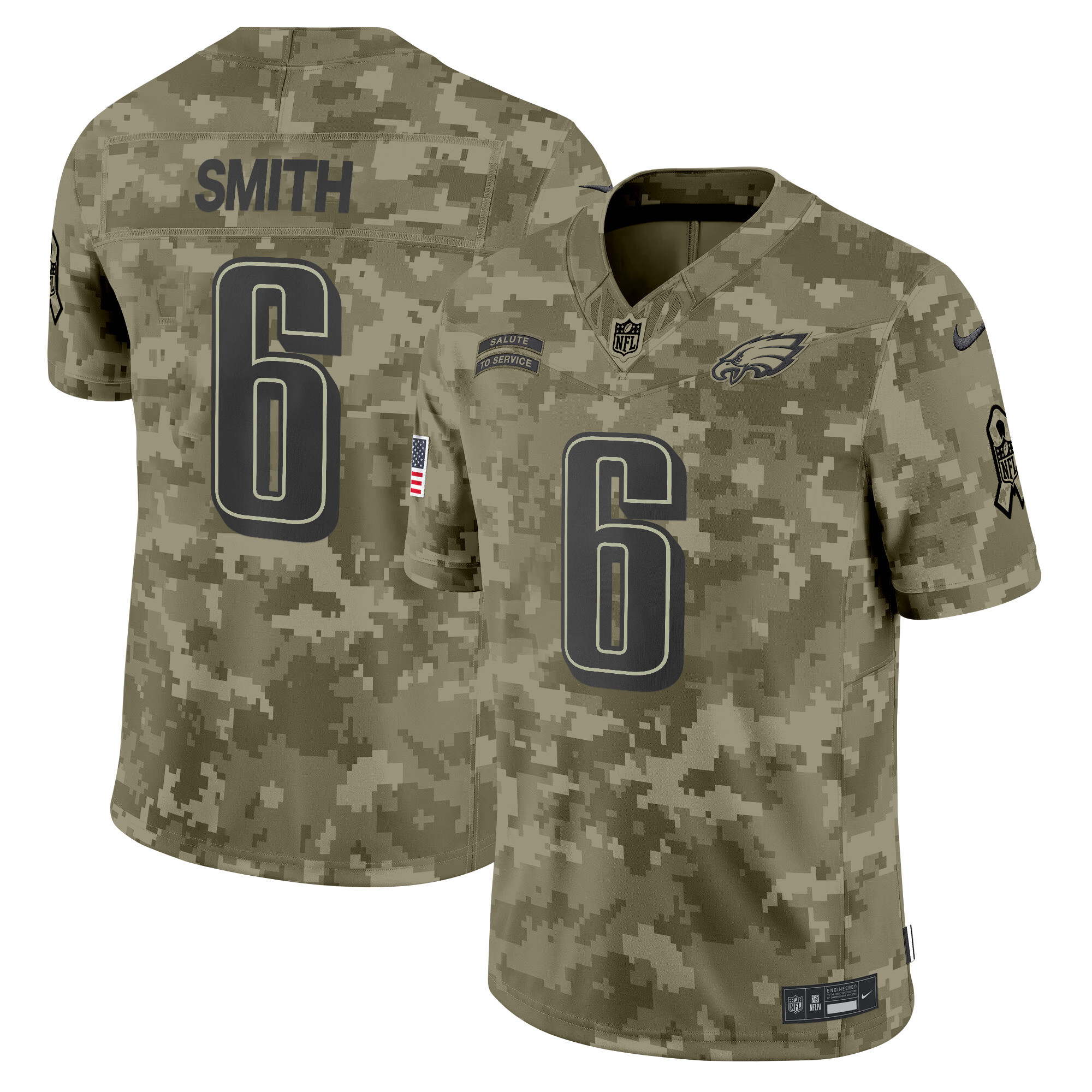 DeVonta Smith Men's Philadelphia Eagles 2024 Salute to Service Vapor Limited Olive Camo Jersey - All Stitched
