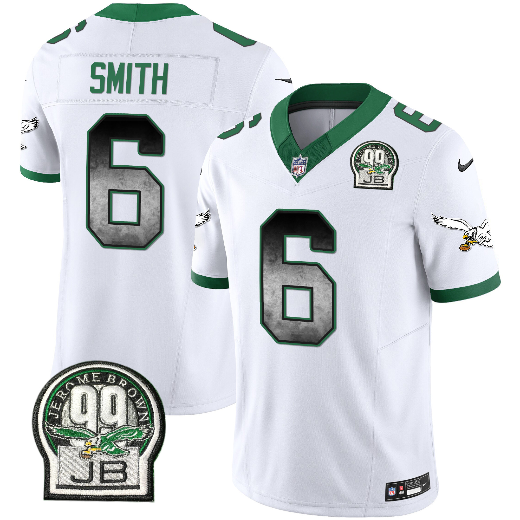 DeVonta Smith Men's Philadelphia Eagles Arch Smoke Kelly Green Vapor Kelly White Jersey - All Stitched