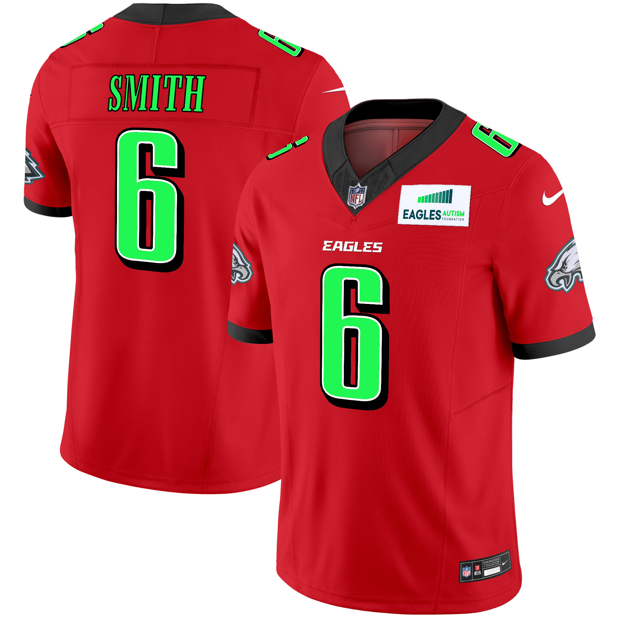 DeVonta Smith Men's Philadelphia Eagles Autism Foundation Patch Vapor Limited Red Jersey - All Stitched