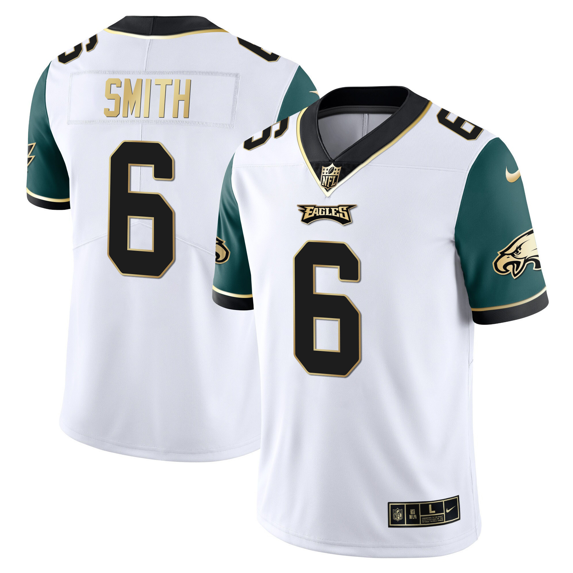 DeVonta Smith Men's Philadelphia Eagles Gold & Split Vapor - All Stitched Midnight Green Sleeves Jersey - All Stitched