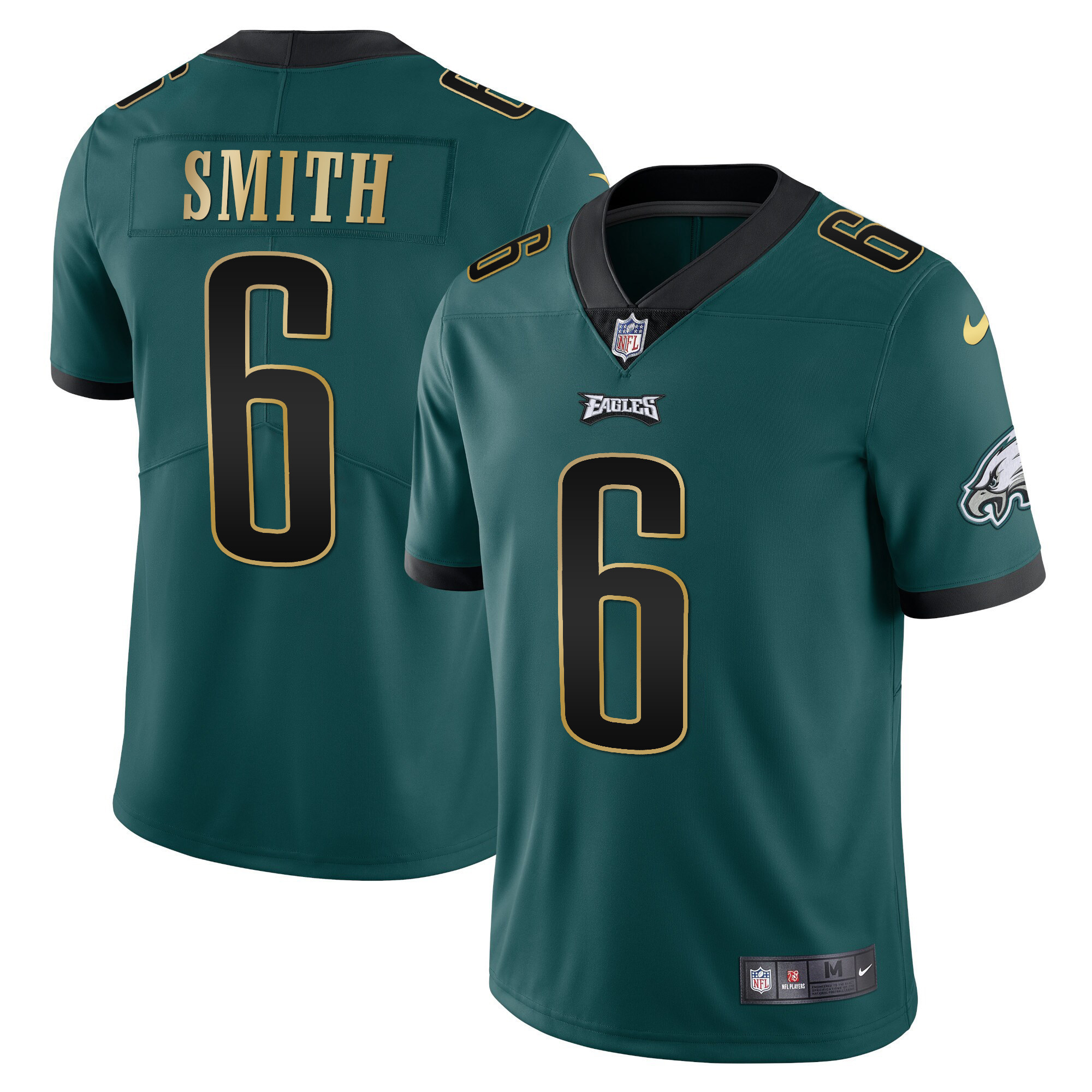 DeVonta Smith Men's Philadelphia Eagles Gold Trim Vapor Player Midnight Green Gold Trim Jersey - All Stitched