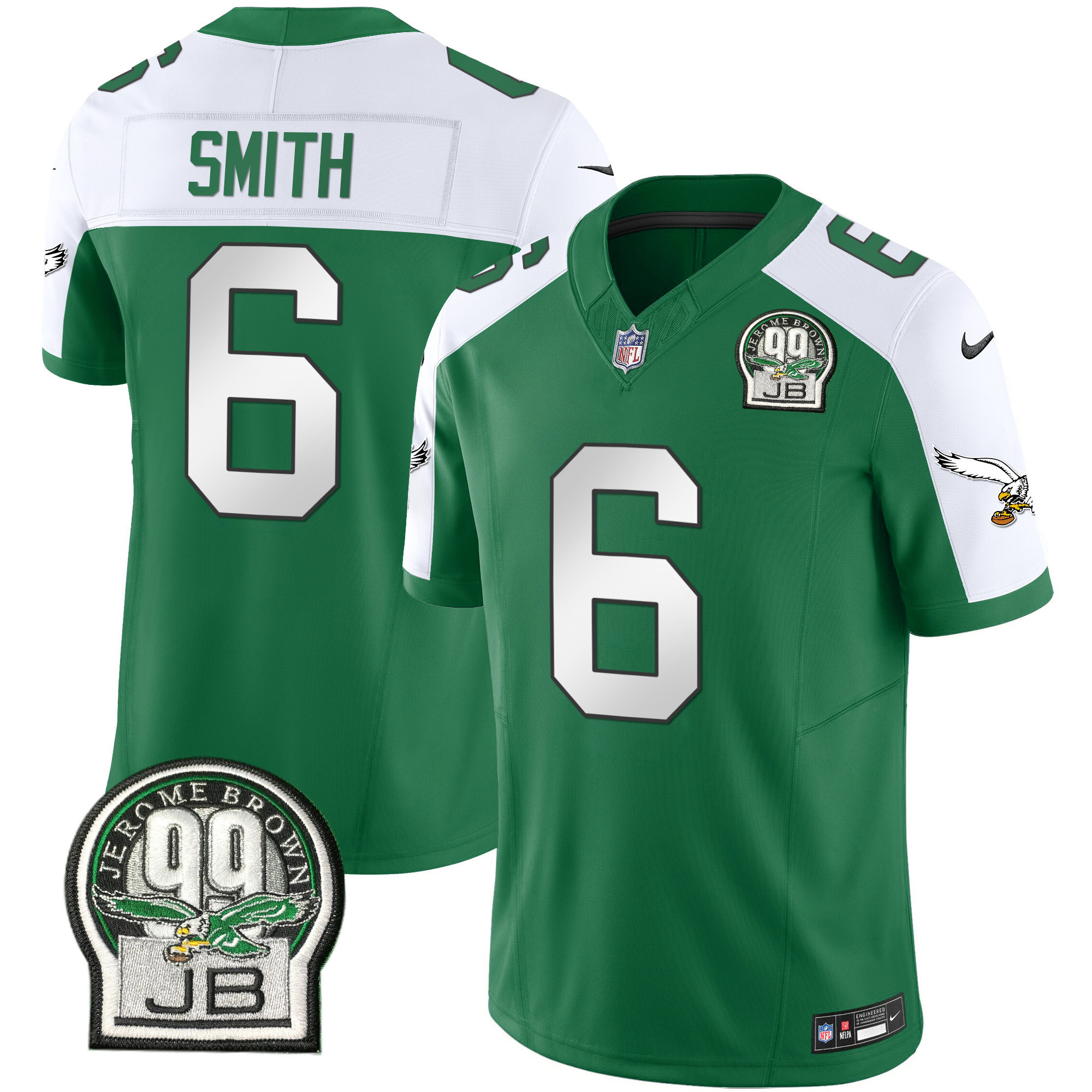 DeVonta Smith Men's Philadelphia Eagles Jerome Brown Patch Kelly Green Alternate Kelly Alternate Jersey - All Stitched