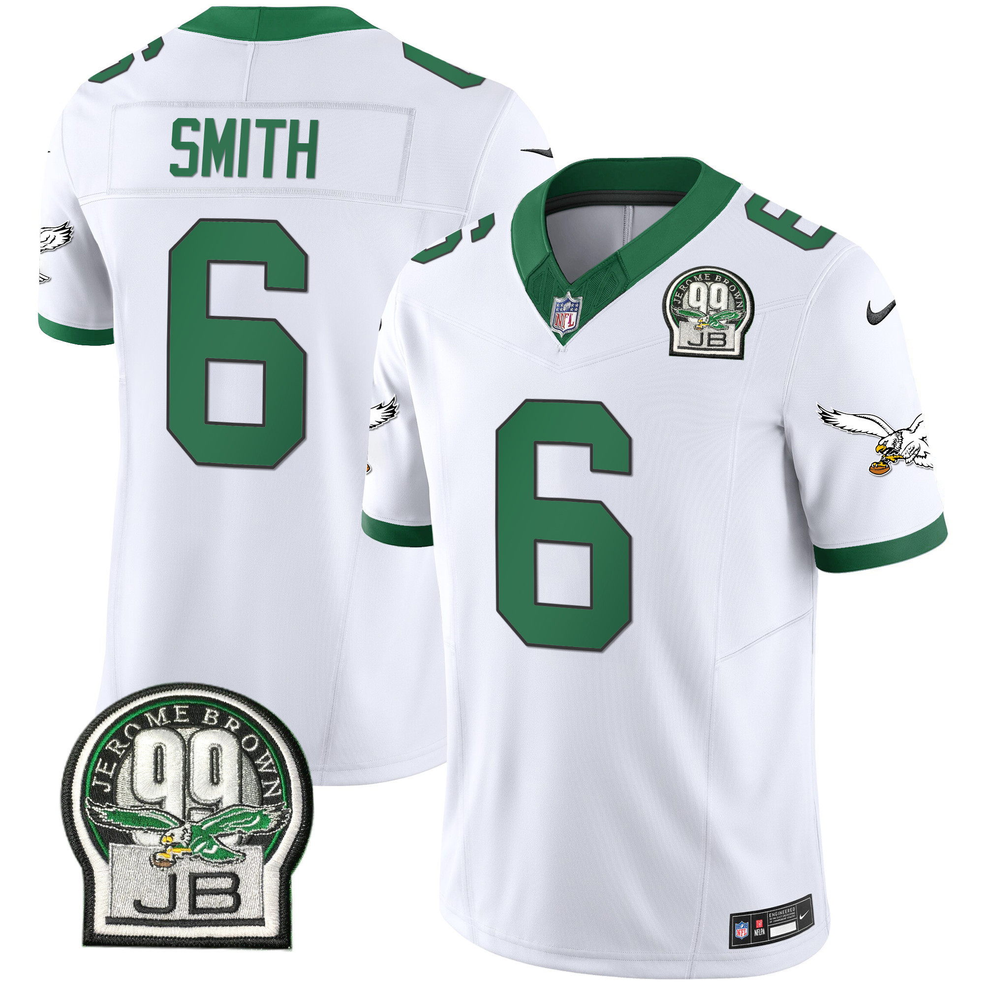 DeVonta Smith Men's Philadelphia Eagles Jerome Brown Patch Kelly Green Alternate Kelly White Jersey - All Stitched