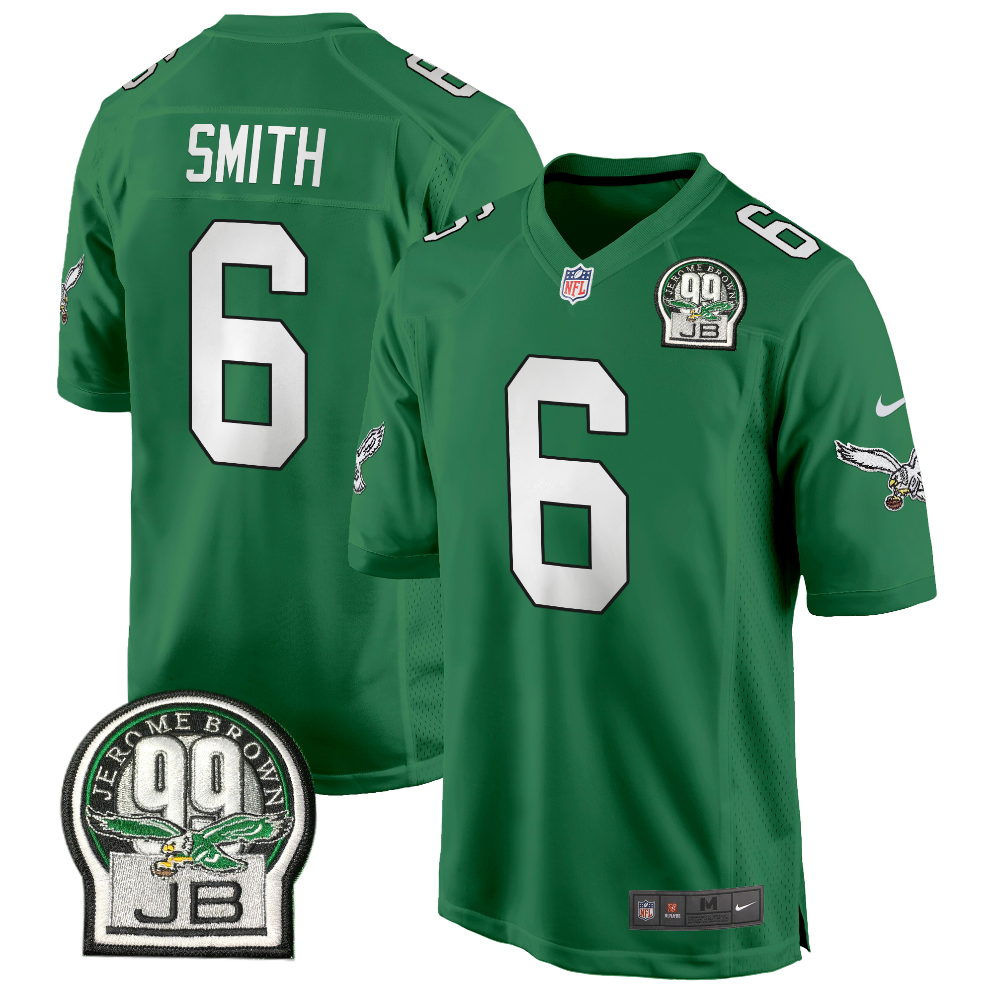 DeVonta Smith Men's Philadelphia Eagles Jerome Brown Patch Kelly Green Game Kelly Green Jersey - All Stitched