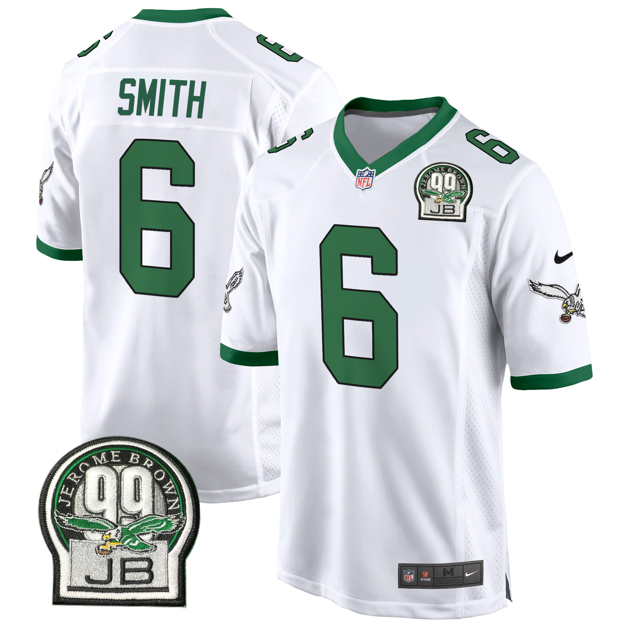 DeVonta Smith Men's Philadelphia Eagles Jerome Brown Patch Kelly Green Game Kelly White Jersey - All Stitched
