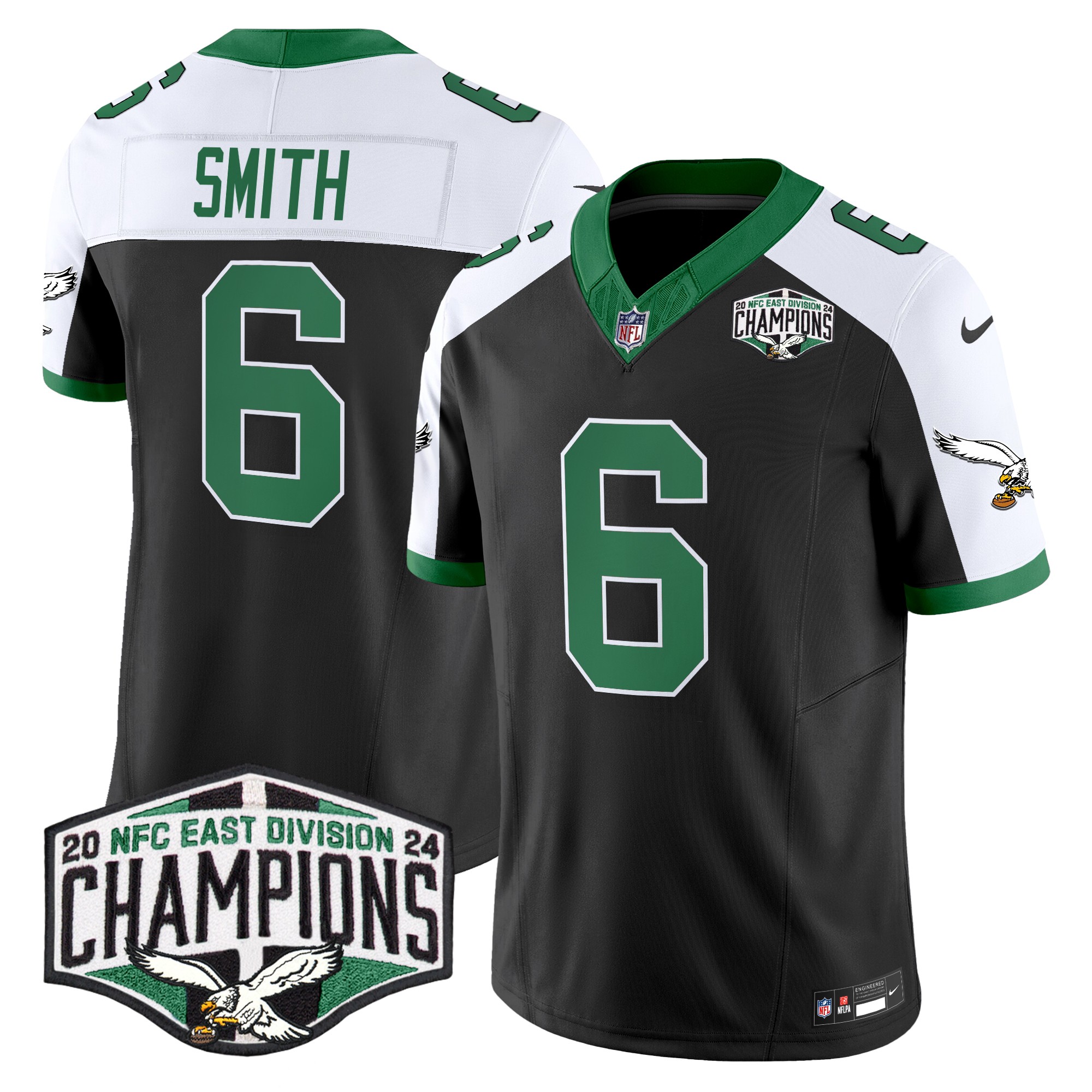 DeVonta Smith Men's Philadelphia Eagles Kelly Green 2024 NFC East Division Champions Vapor Limited Black Alternate Jersey - All Stitched