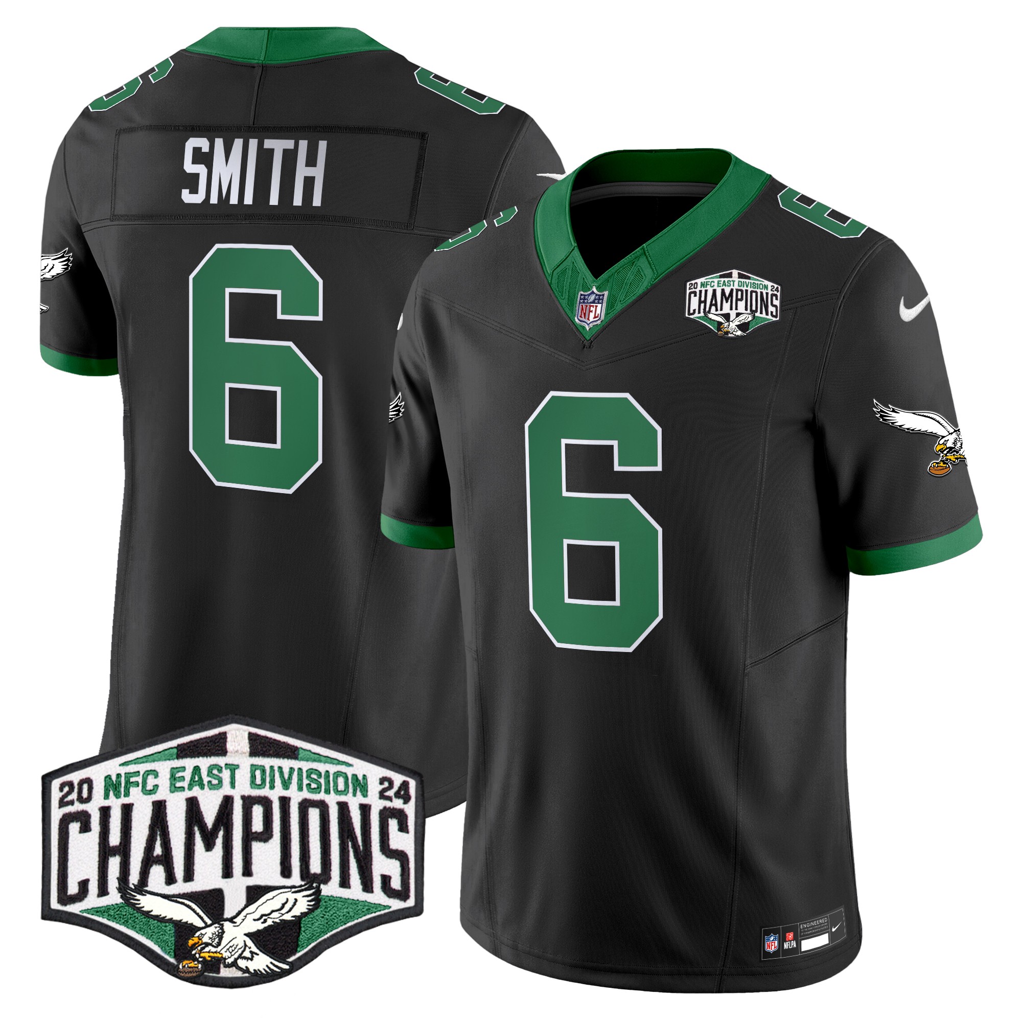 DeVonta Smith Men's Philadelphia Eagles Kelly Green 2024 NFC East Division Champions Vapor Limited Black Jersey - All Stitched