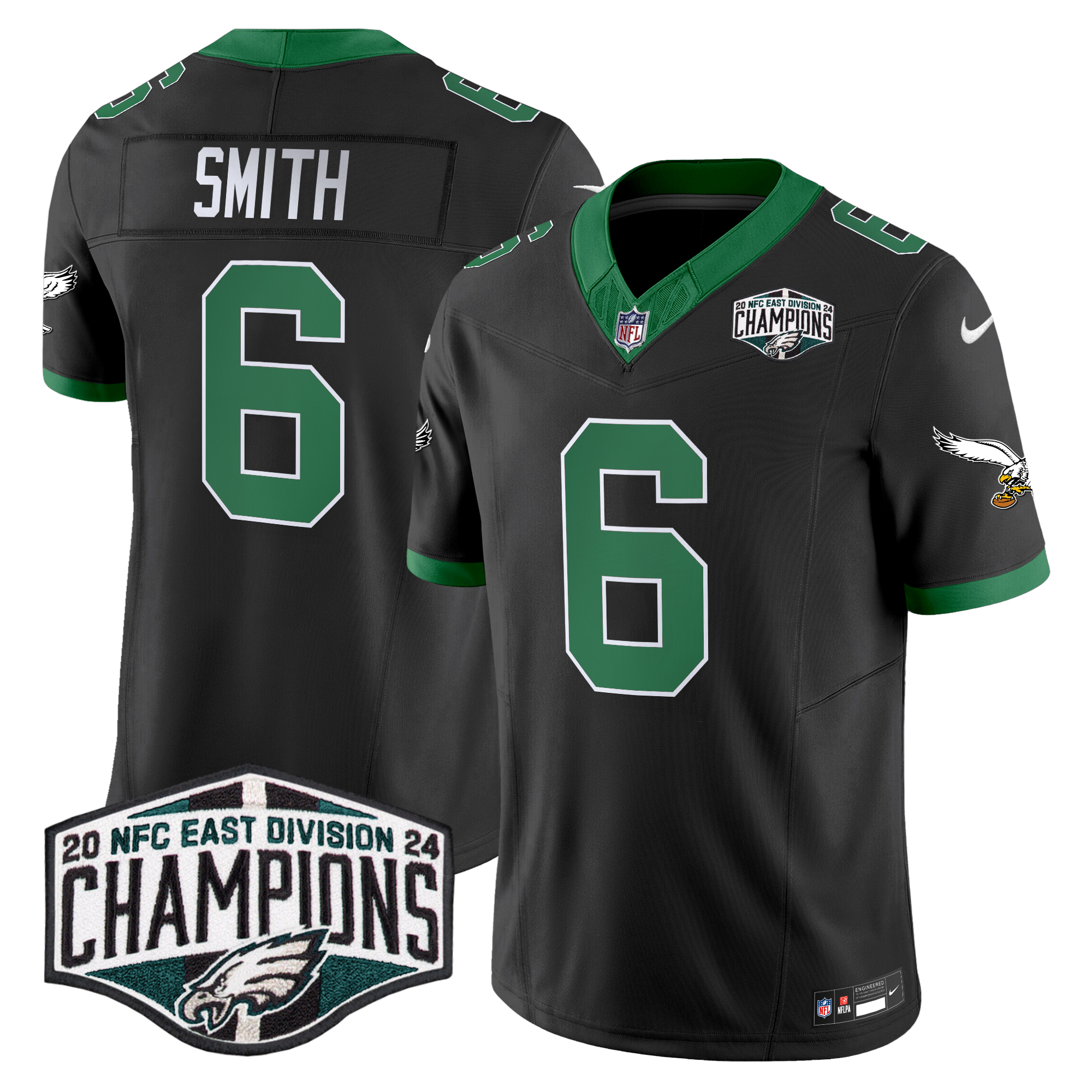 DeVonta Smith Men's Philadelphia Eagles Kelly Green 2024 NFC East Division Champions Vapor Limited Black Jersey - All Stitched