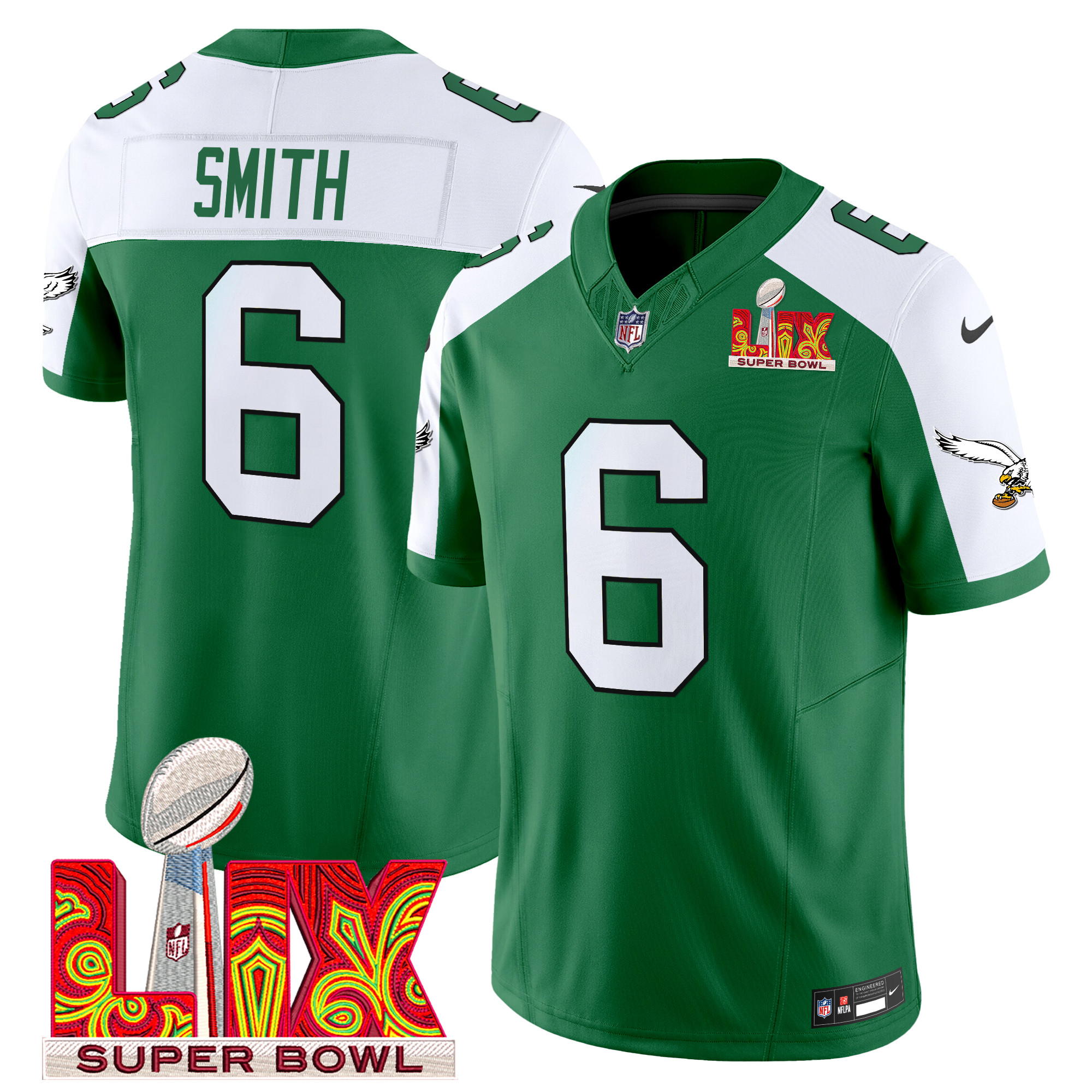 DeVonta Smith Men's Philadelphia Eagles Kelly Green Super Bowl LIX Patch Vapor Limited Kelly Alternate Jersey - All Stitched