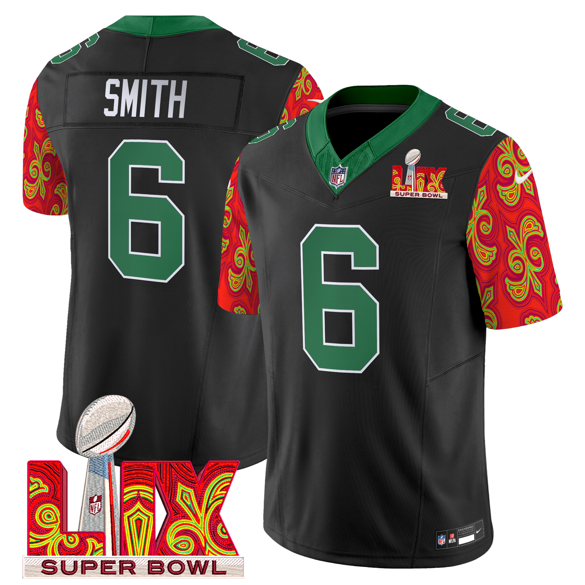 DeVonta Smith Men's Philadelphia Eagles Kelly Green Super Bowl LIX Style Vapor Limited Black Jersey - All Stitched