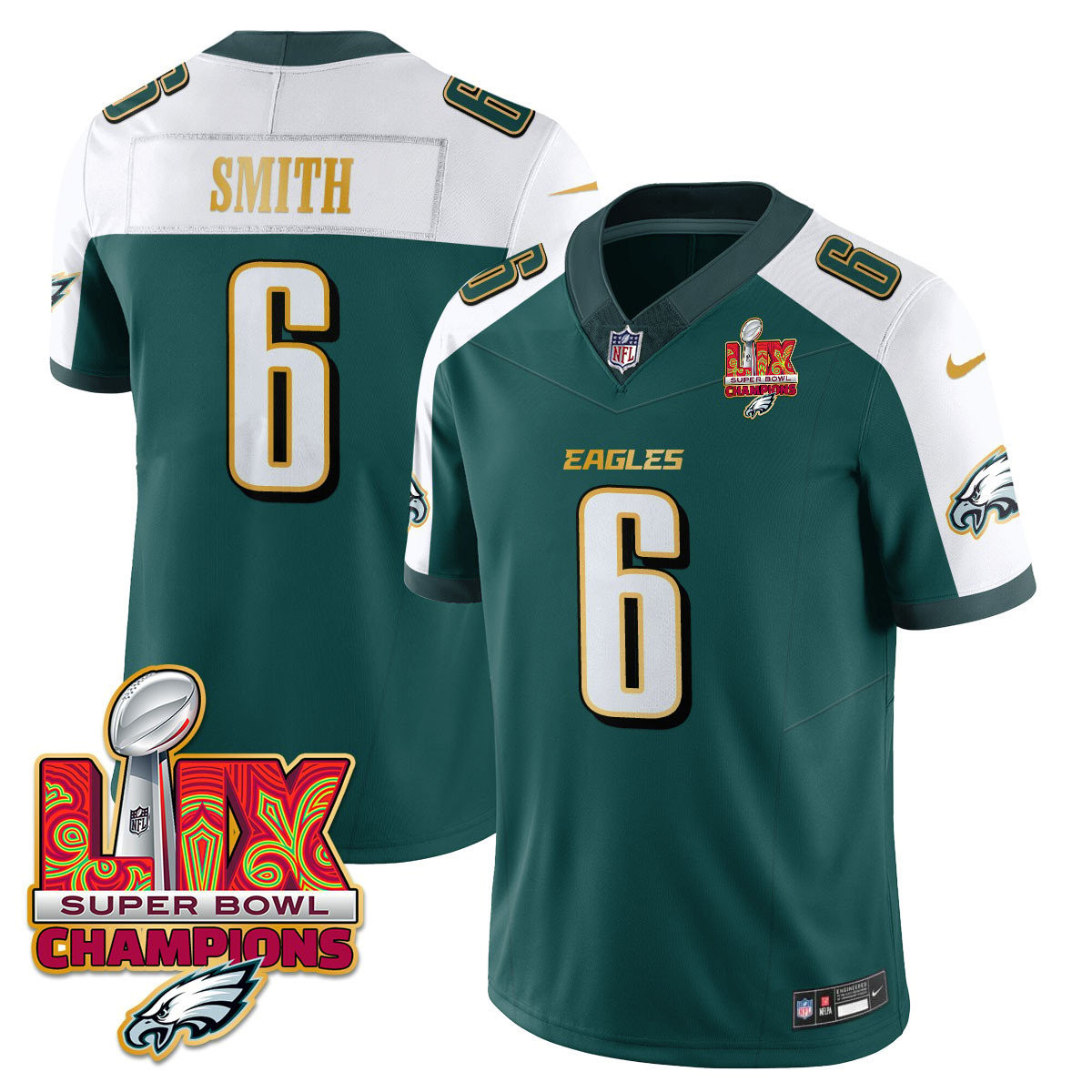 DeVonta Smith Men's Philadelphia Eagles Super Bowl LIX Champions Gold Trim Vapor Limited Green Alternate Jersey - All Stitched