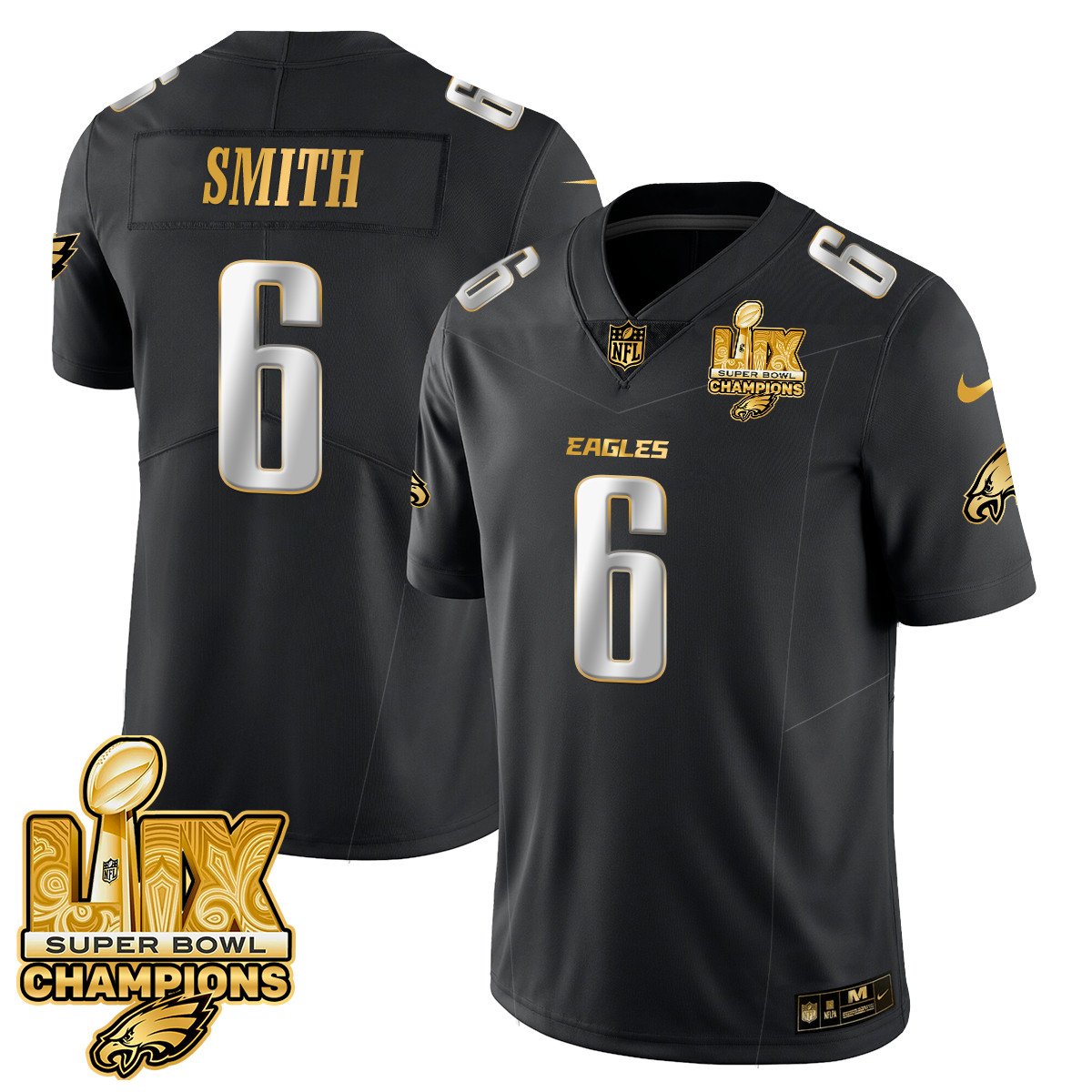 DeVonta Smith Men's Philadelphia Eagles Super Bowl LIX Champions Gold Vapor Limited Black Limited Jersey - All Stitched