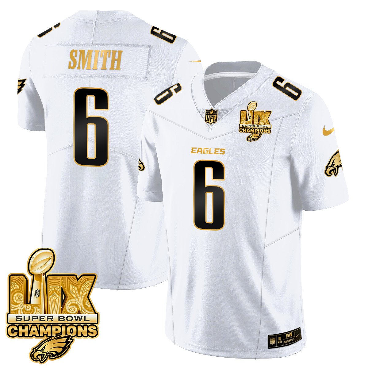 DeVonta Smith Men's Philadelphia Eagles Super Bowl LIX Champions Gold Vapor Limited White Gold Jersey - All Stitched