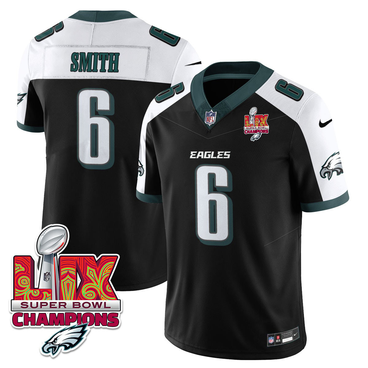 DeVonta Smith Men's Philadelphia Eagles Super Bowl LIX Champions Vapor Limited Black Alternate Jersey - All Stitched