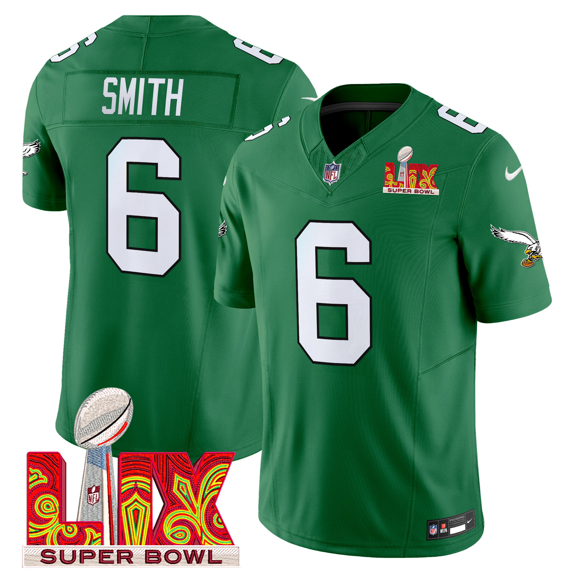 DeVonta Smith Men's Philadelphia Eagles Super Bowl LIX Patch Vapor Limited Kelly Green Jersey - All Stitched