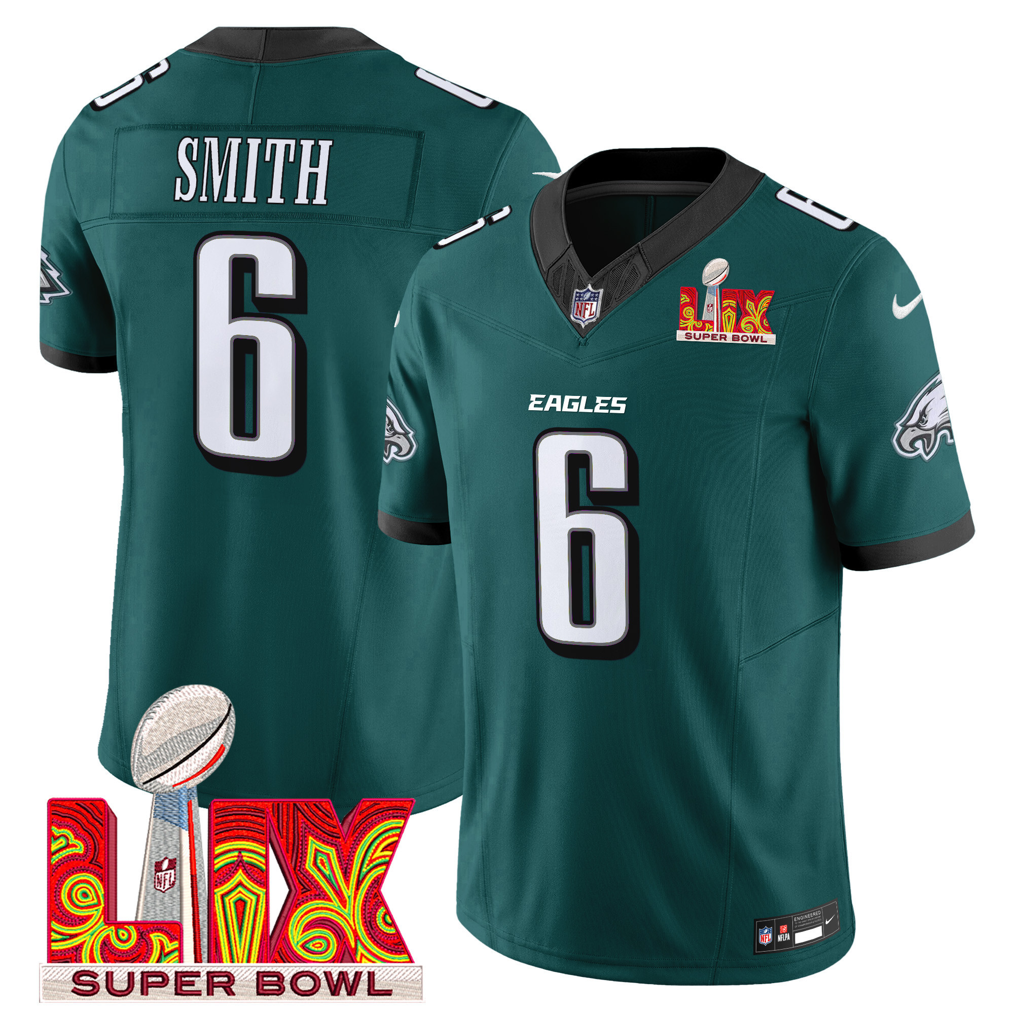 DeVonta Smith Men's Philadelphia Eagles Super Bowl LIX Patch Vapor Limited Midnight Green Jersey - All Stitched