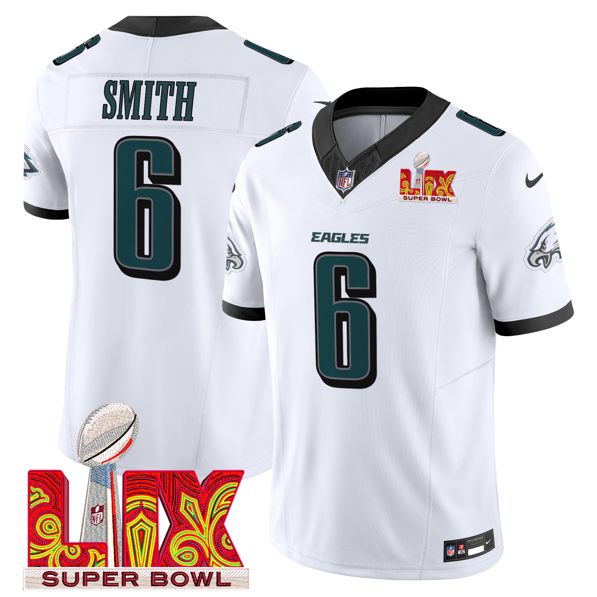 DeVonta Smith Men's Philadelphia Eagles Super Bowl LIX Patch Vapor Limited White Jersey - All Stitched