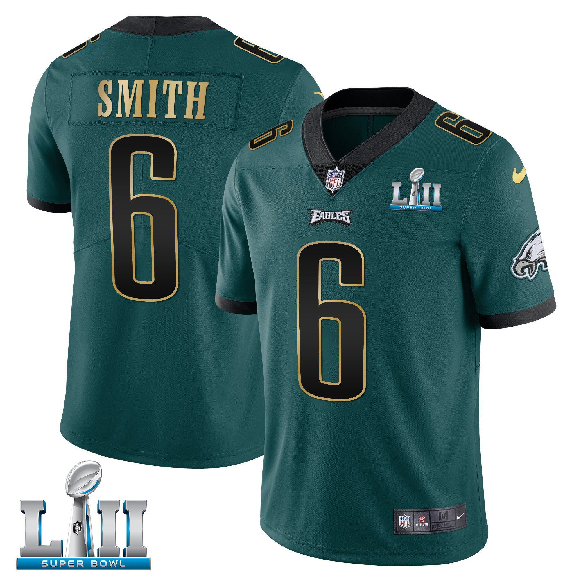 DeVonta Smith Philadelphia Eagles Super Bowl LII Patch Vapor Gold Trim Jersey - All Stitched