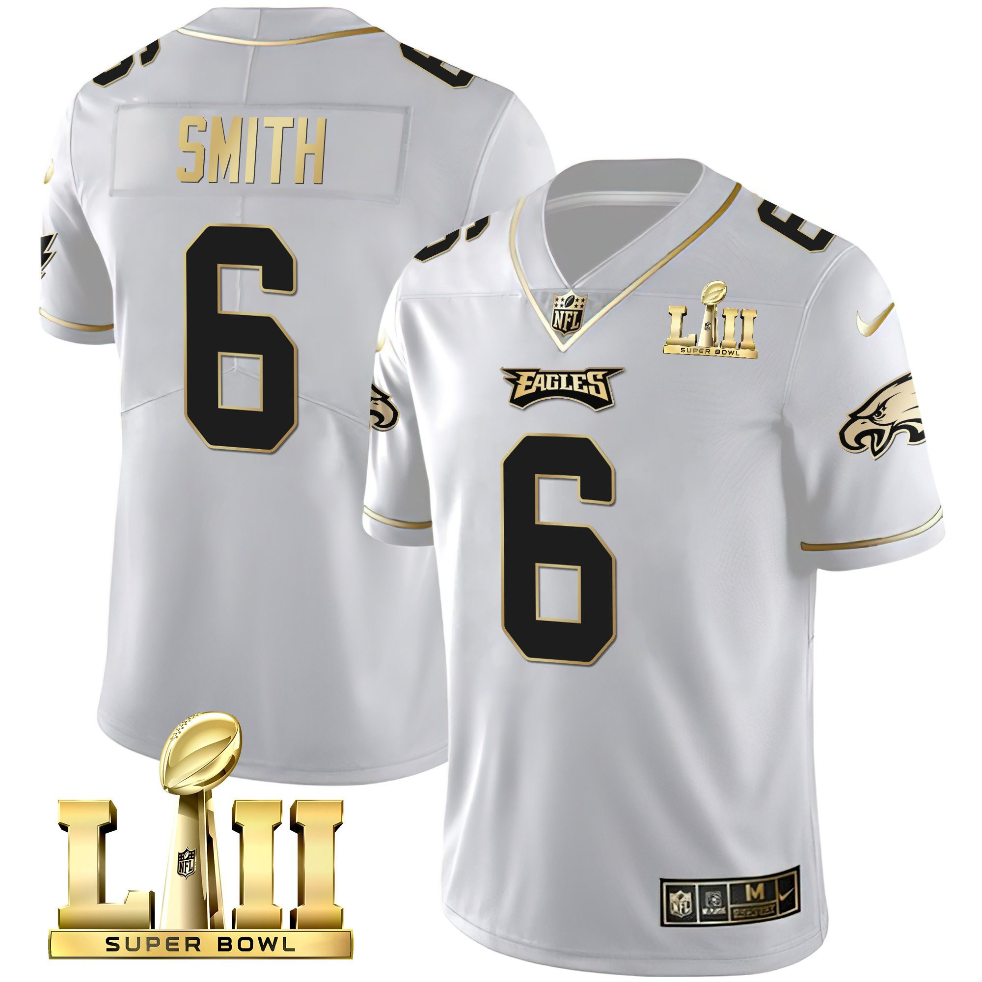 DeVonta Smith Philadelphia Eagles Super Bowl LII Patch Vapor White Gold Jersey - All Stitched