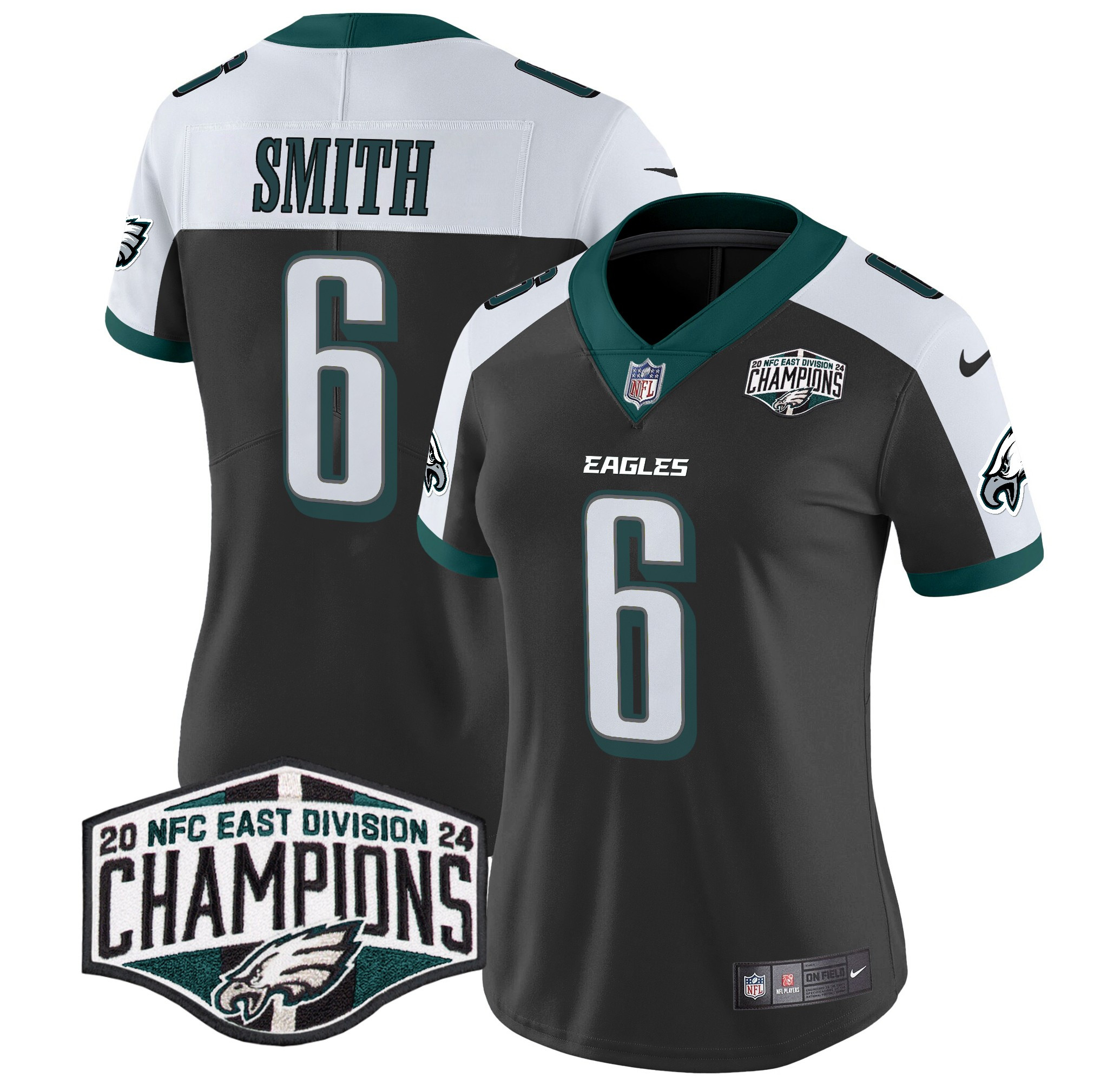 DeVonta Smith Women's Philadelphia Eagles 2024 NFC East Division Champions Vapor Limited Black Alternate Jersey - All Stitched
