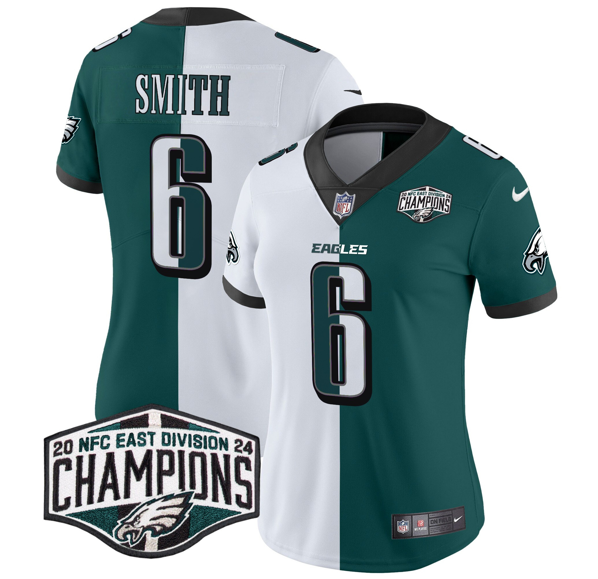 DeVonta Smith Women's Philadelphia Eagles 2024 NFC East Division Champions Vapor Limited Split Jersey - All Stitched