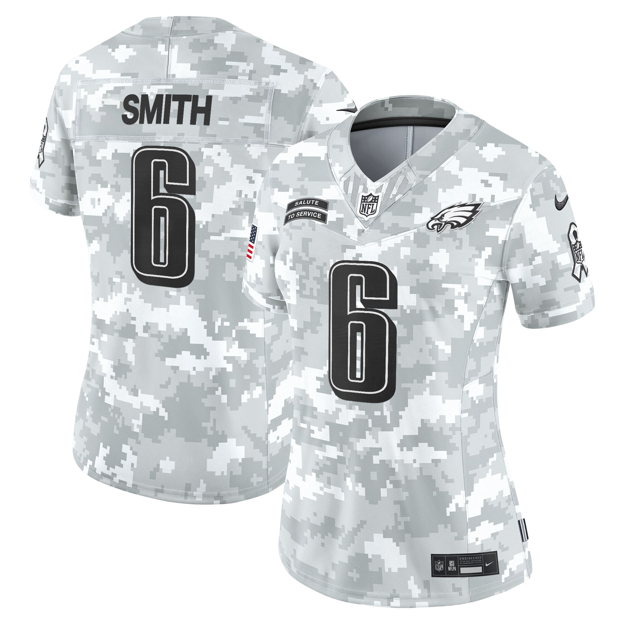 DeVonta Smith Women's Philadelphia Eagles 2024 Salute to Service Vapor Limited Arctic Camo Jersey - All Stitched