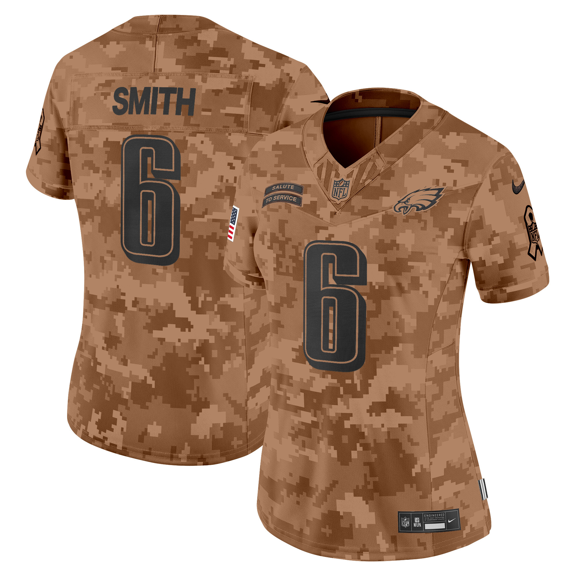 DeVonta Smith Women's Philadelphia Eagles 2024 Salute to Service Vapor Limited Brown Camo Jersey - All Stitched