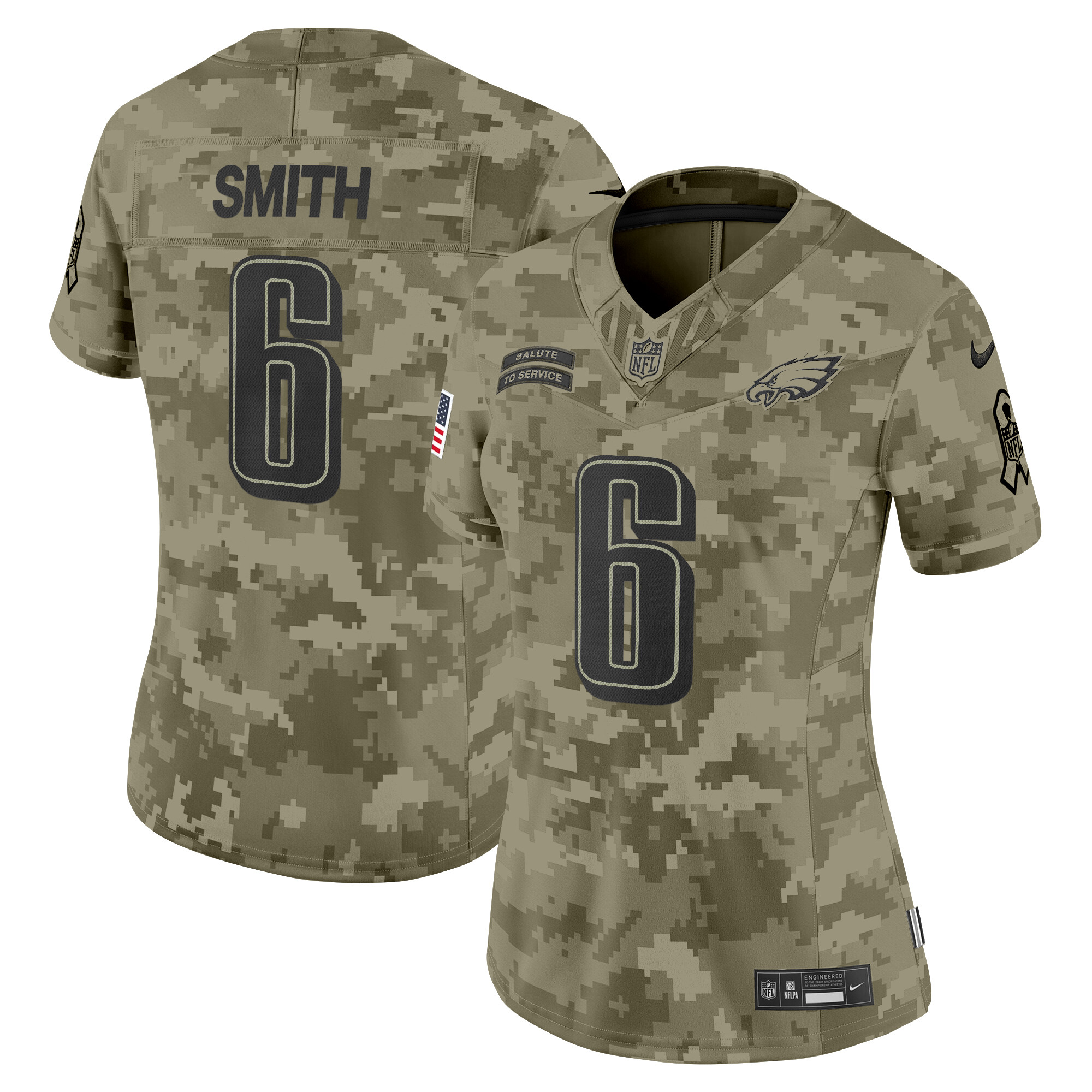 DeVonta Smith Women's Philadelphia Eagles 2024 Salute to Service Vapor Limited Olive Camo Jersey - All Stitched