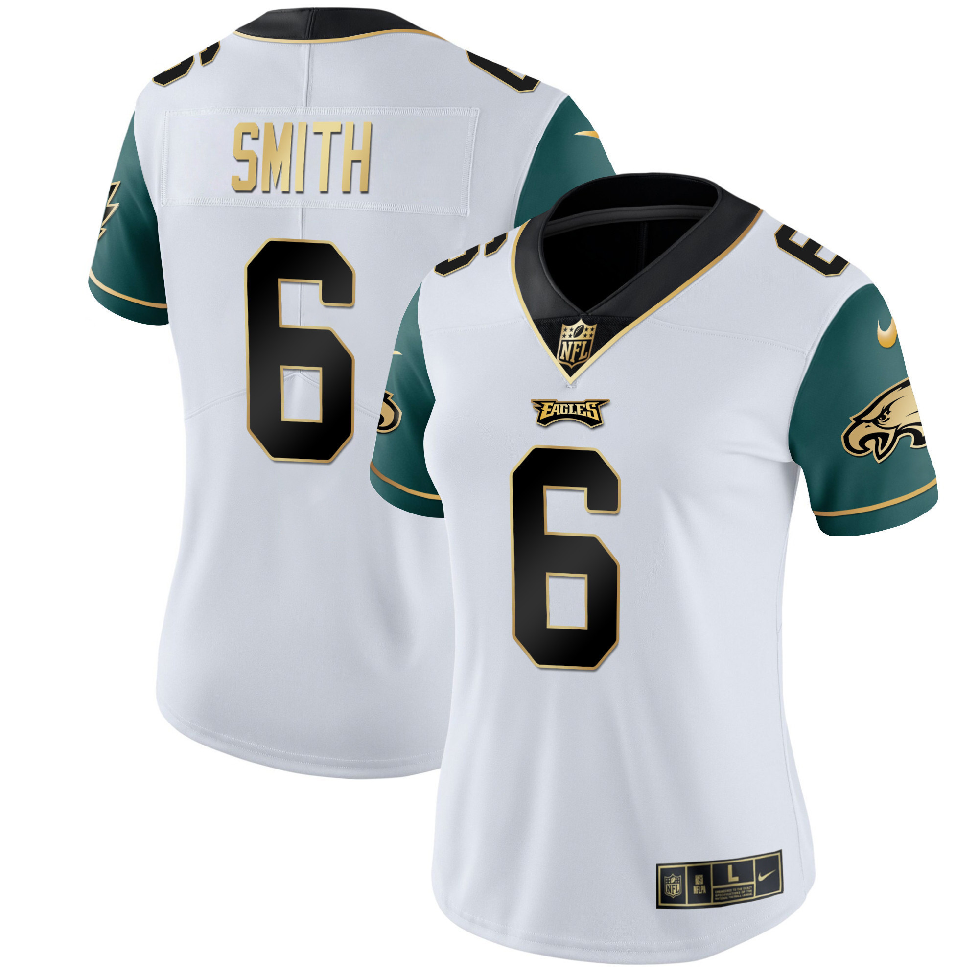 DeVonta Smith Women's Philadelphia Eagles Gold & Split Vapor - All Stitched Green Sleeves Jersey - All Stitched