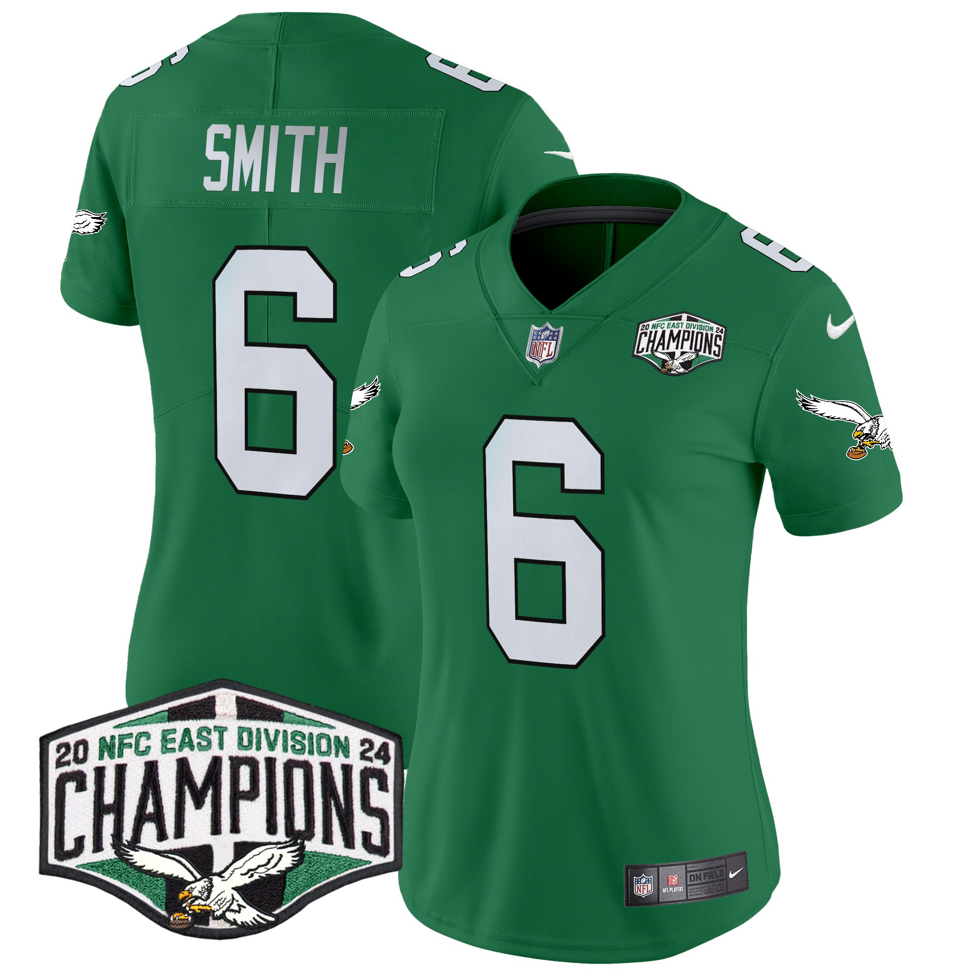 DeVonta Smith Women's Philadelphia Eagles Kelly Green 2024 NFC East Division Champions Vapor Limited Kelly Green Jersey - All Stitched