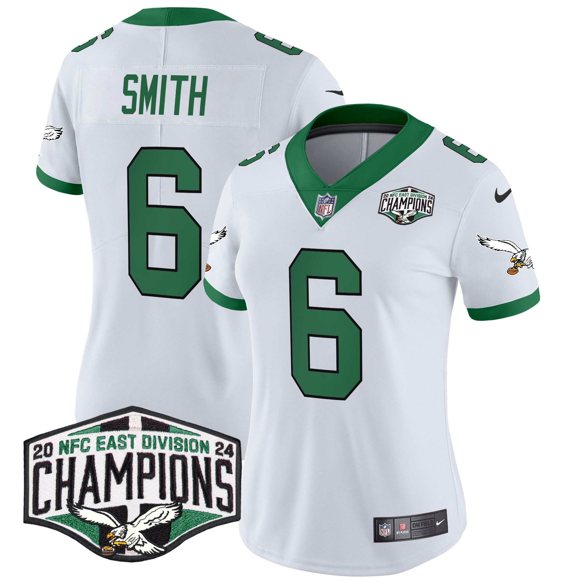 DeVonta Smith Women's Philadelphia Eagles Kelly Green 2024 NFC East Division Champions Vapor Limited Kelly White Jersey - All Stitched