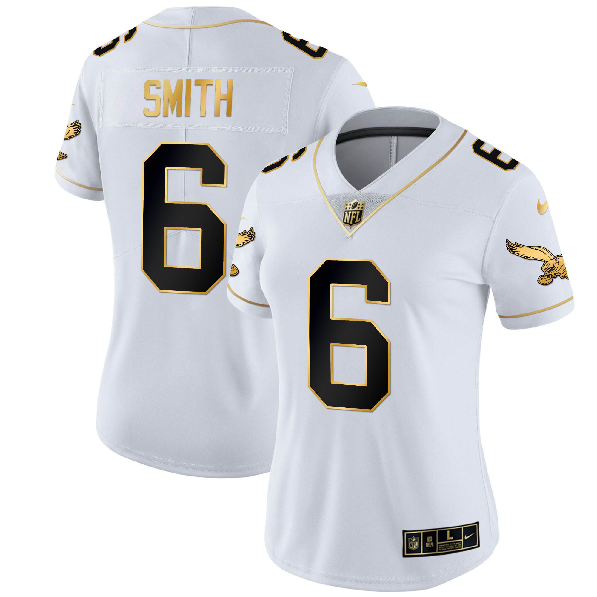DeVonta Smith Women's Philadelphia Eagles Kelly Green Gold White Gold Jersey - All Stitched