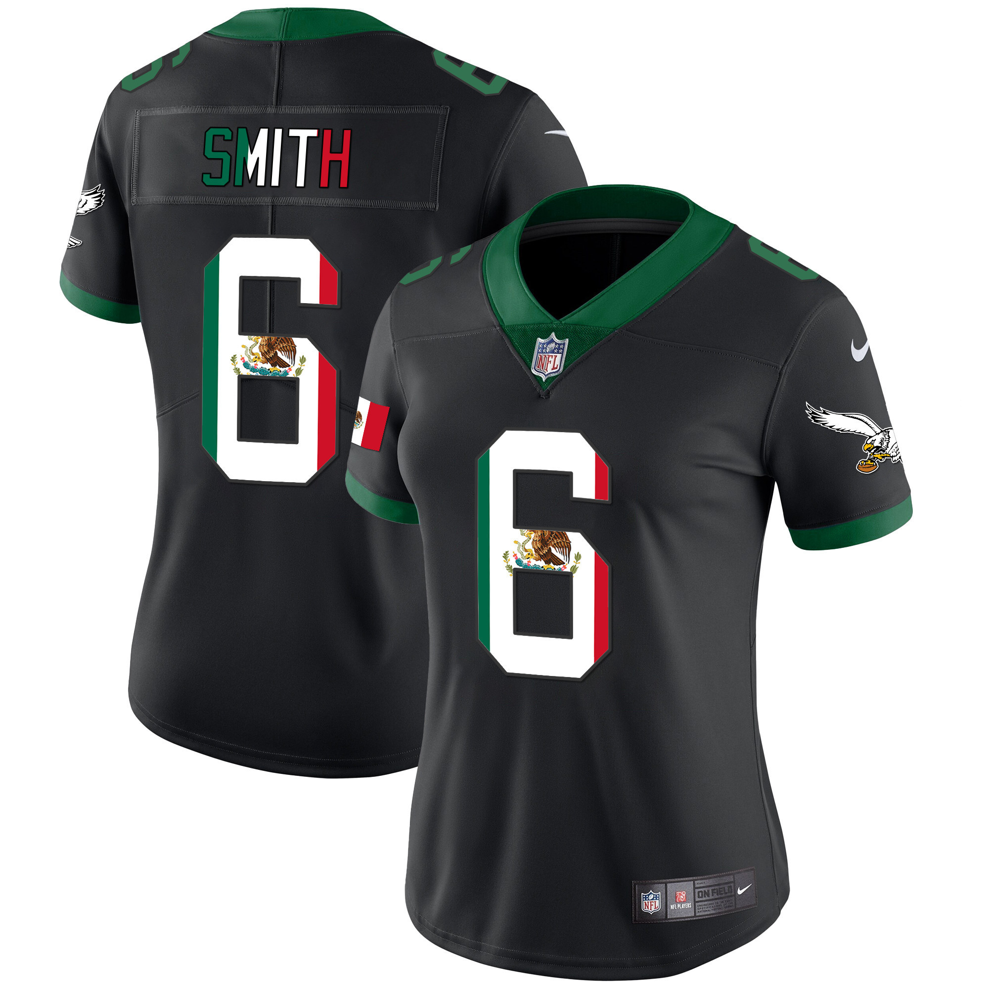 DeVonta Smith Women's Philadelphia Eagles Mexico Gold & Kelly Vapor Kelly Black Jersey - All Stitched