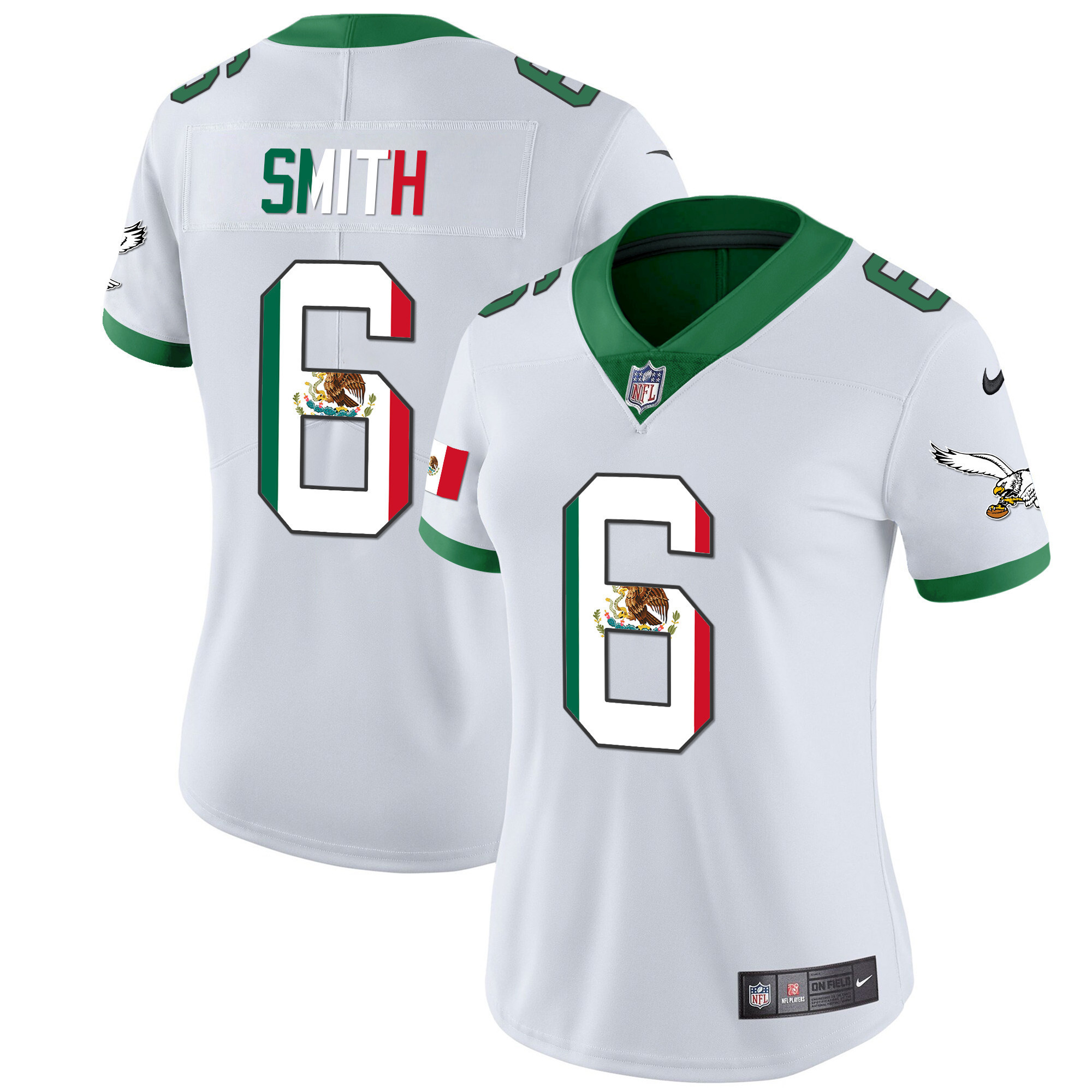 DeVonta Smith Women's Philadelphia Eagles Mexico Gold & Kelly Vapor Kelly White Jersey - All Stitched