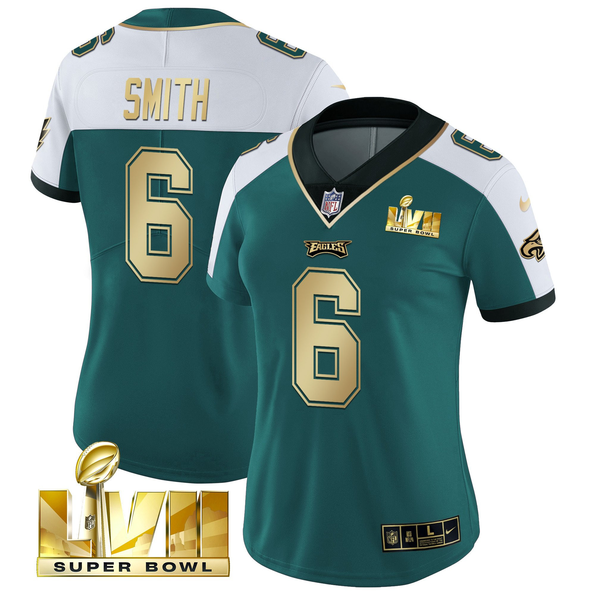 DeVonta Smith Women's Philadelphia Eagles Super Bowl LVII Gold Vapor Alternate Green Jersey - All Stitched