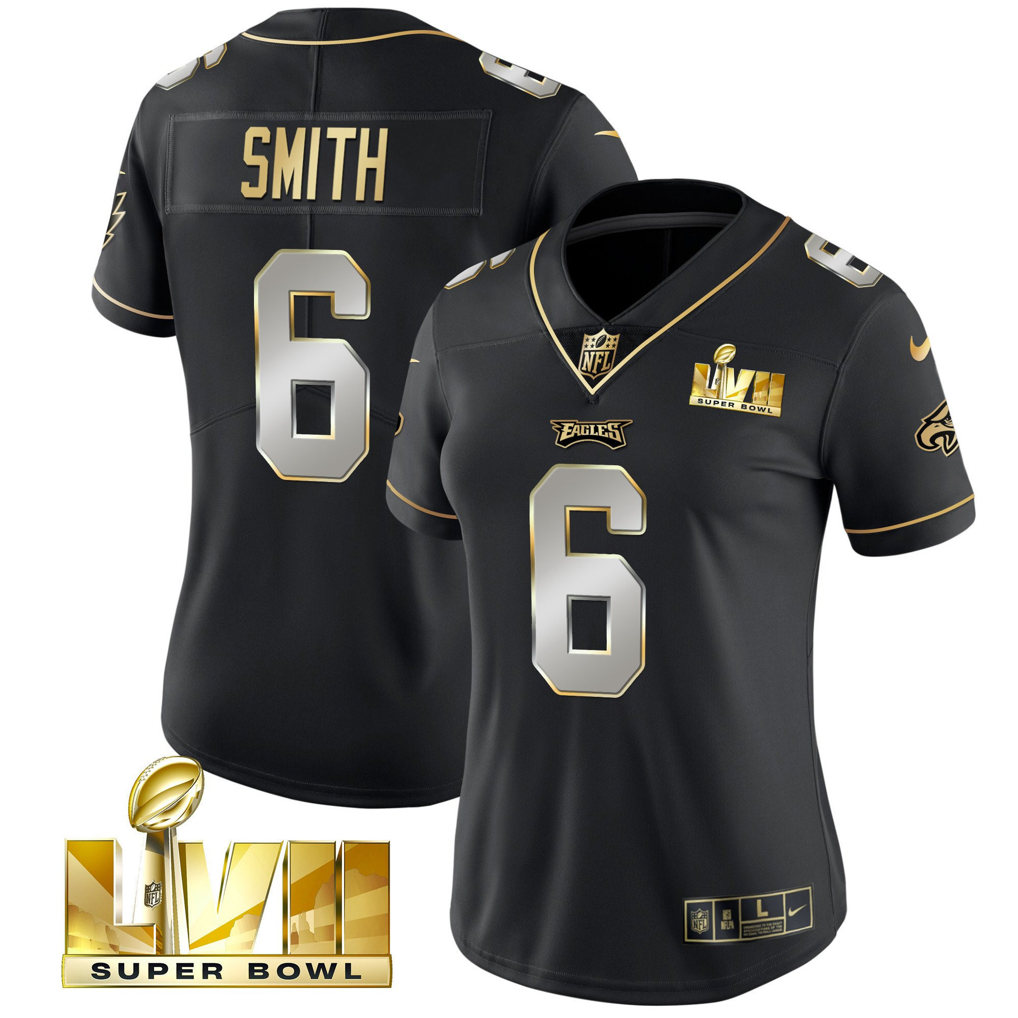 DeVonta Smith Women's Philadelphia Eagles Super Bowl LVII Gold Vapor Black Limited Jersey - All Stitched
