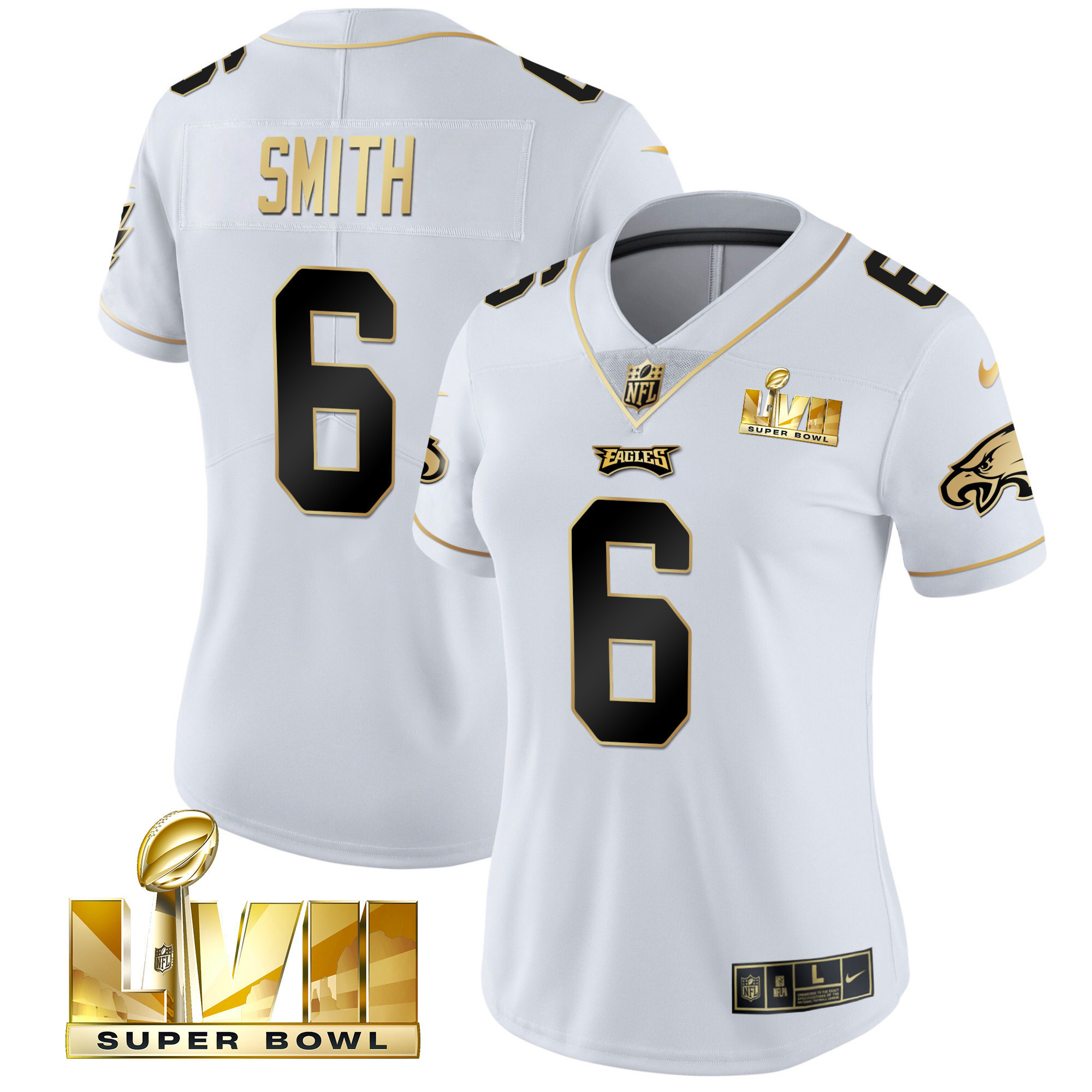 DeVonta Smith Women's Philadelphia Eagles Super Bowl LVII Gold Vapor White Gold Jersey - All Stitched
