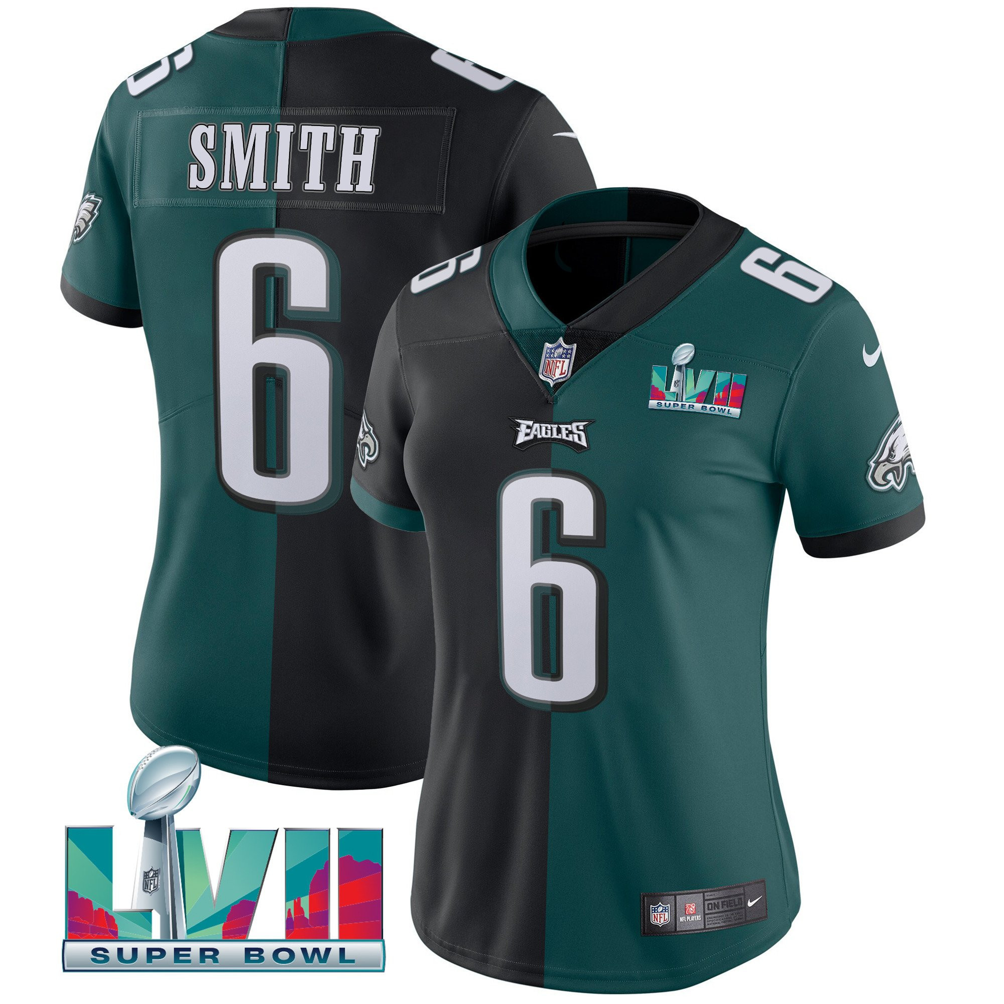 DeVonta Smith Women's Philadelphia Eagles Super Bowl LVII Split Split Black Green Jersey - All Stitched