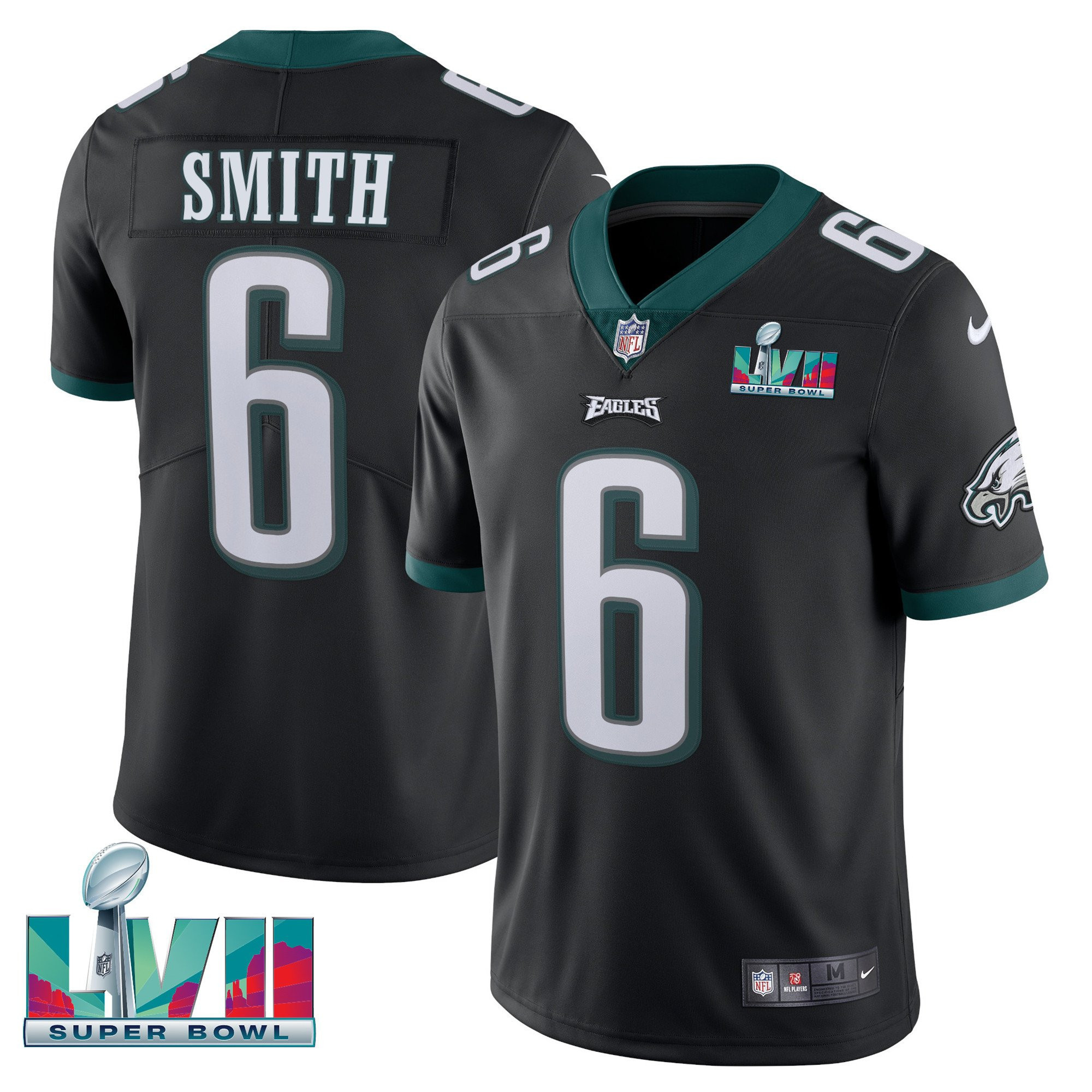 DeVonta Smith Youth's Philadelphia Eagles Super Bowl Patch Vapor Black Jersey - All Stitched