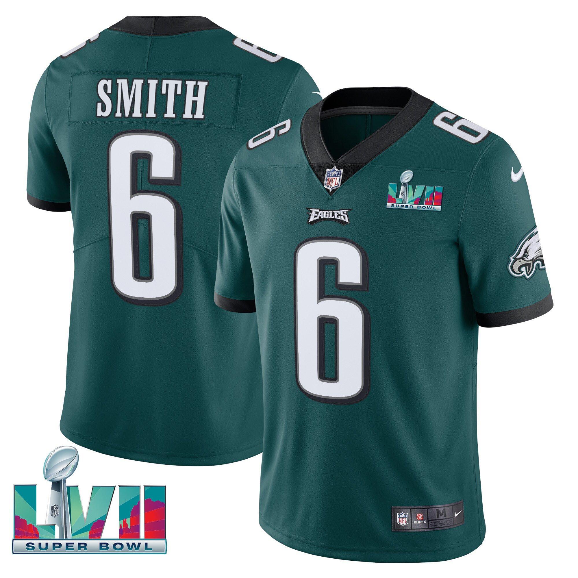 DeVonta Smith Youth's Philadelphia Eagles Super Bowl Patch Vapor Midnight Green Jersey - All Stitched