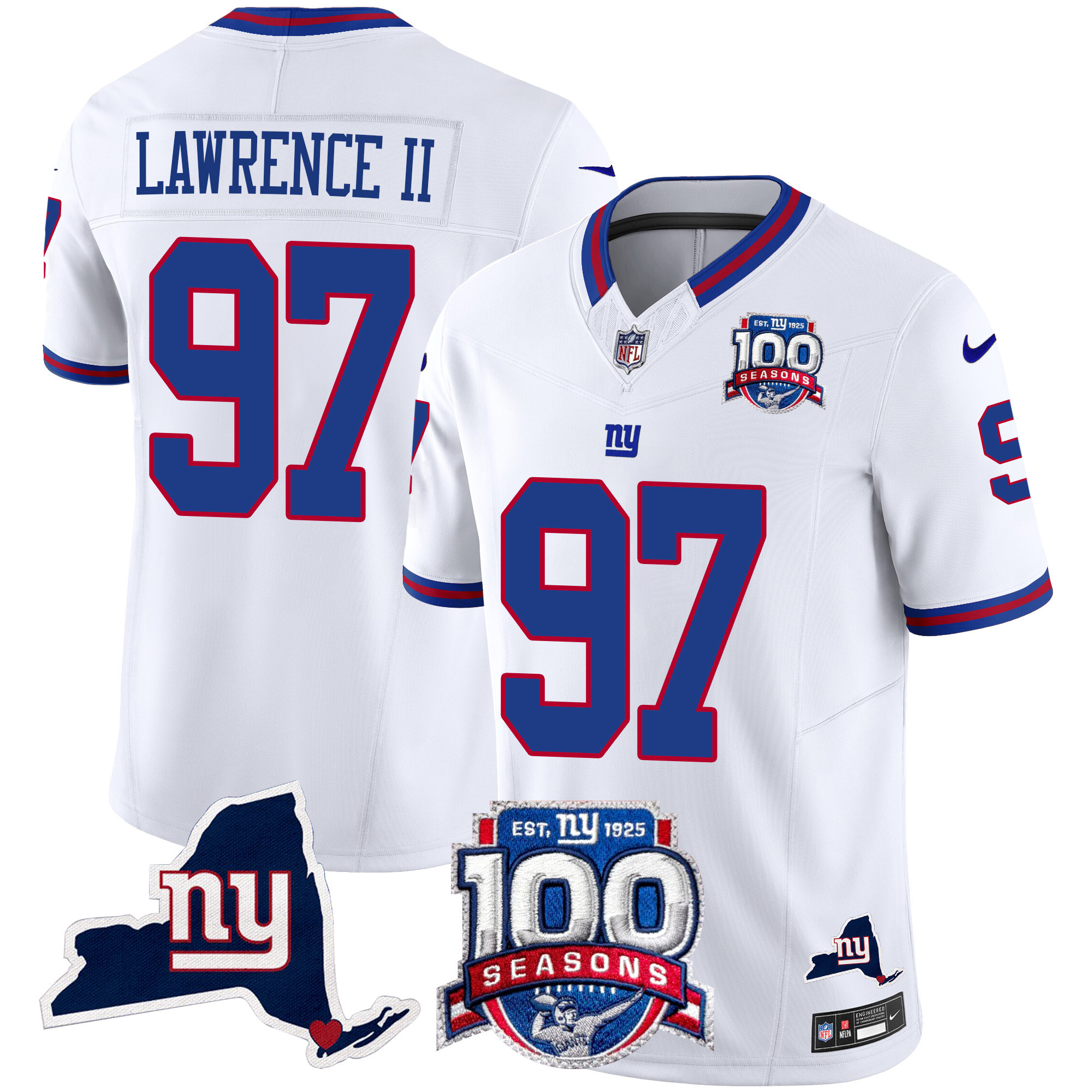 Dexter Lawrence II Men's New York Giants 100th Season & State Patch Vapor Limited White Jersey - All Stitched