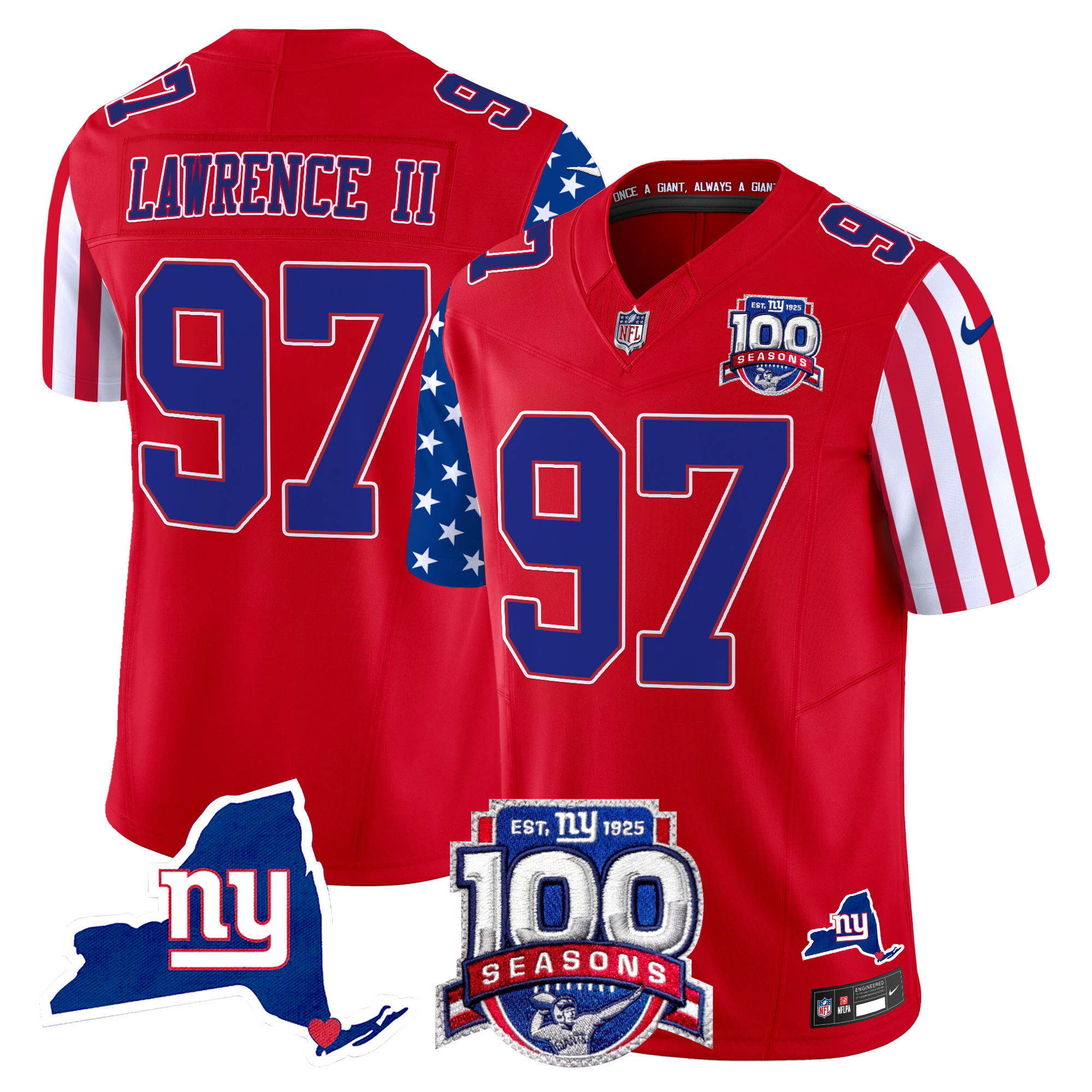 Dexter Lawrence II Men's New York Giants American Style Vapor Limited Red Jersey - All Stitched
